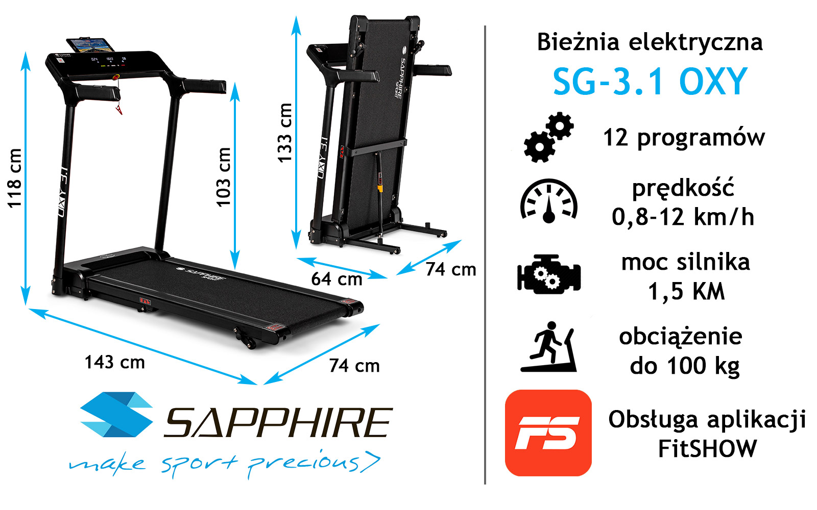 Bieżnia treningowa Sapphire OXY 3.1