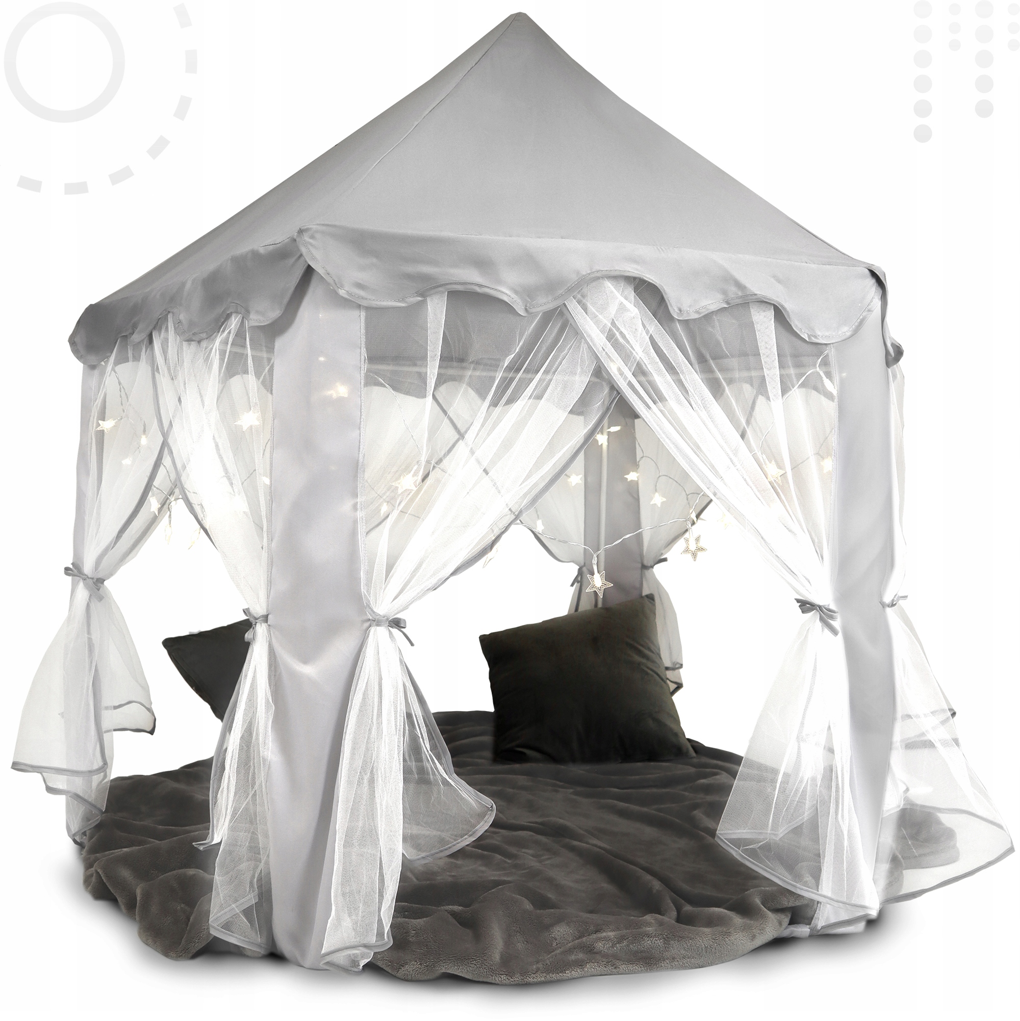 Namiot dla dzieci Pałac - Zamek z lampkami LED - szary