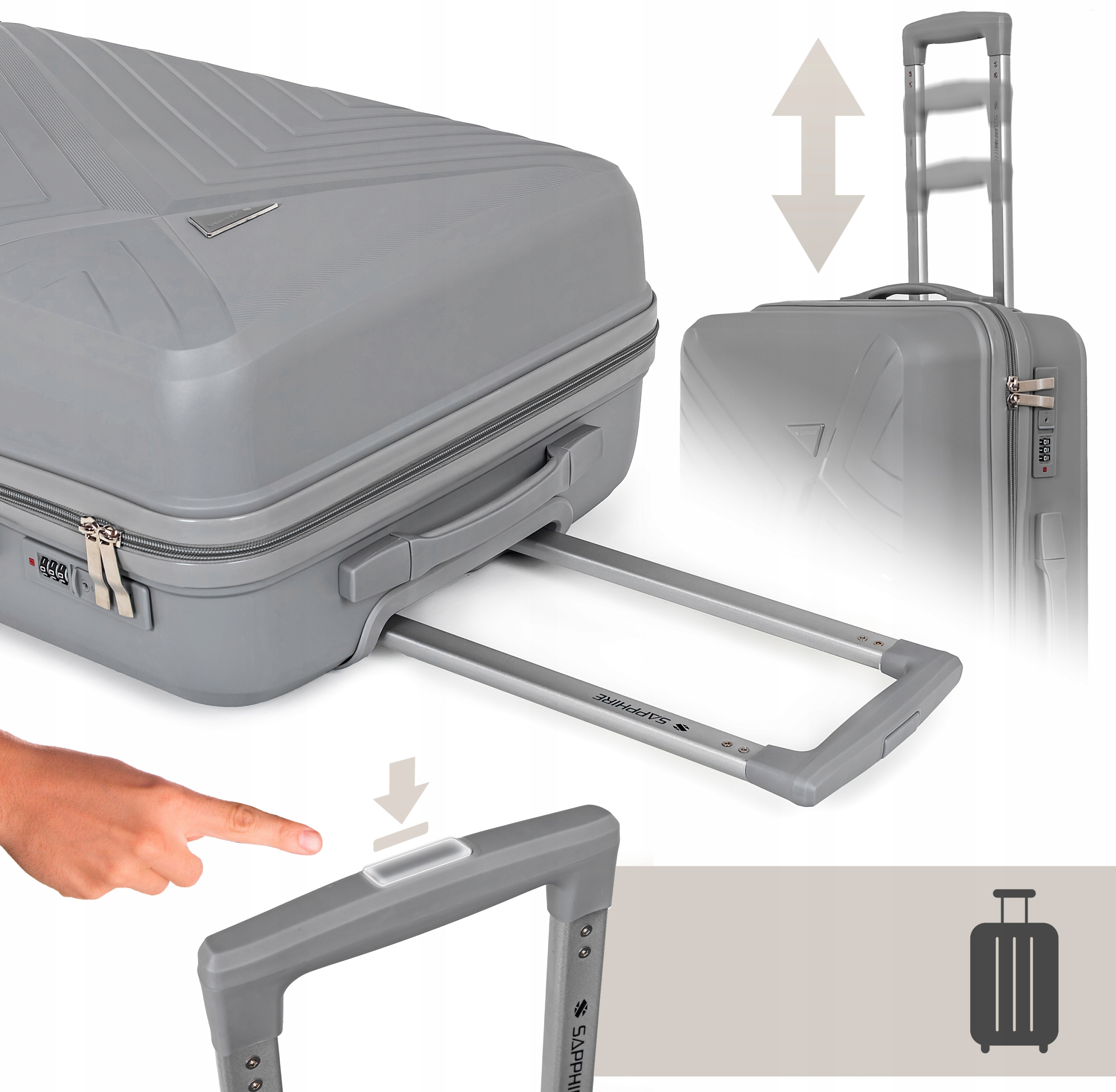 Walizka na kółkach twarda Sapphire ST-3030P szara - średnia M Walizka na kółkach twarda Sapphire ST-3030P szara - średnia M