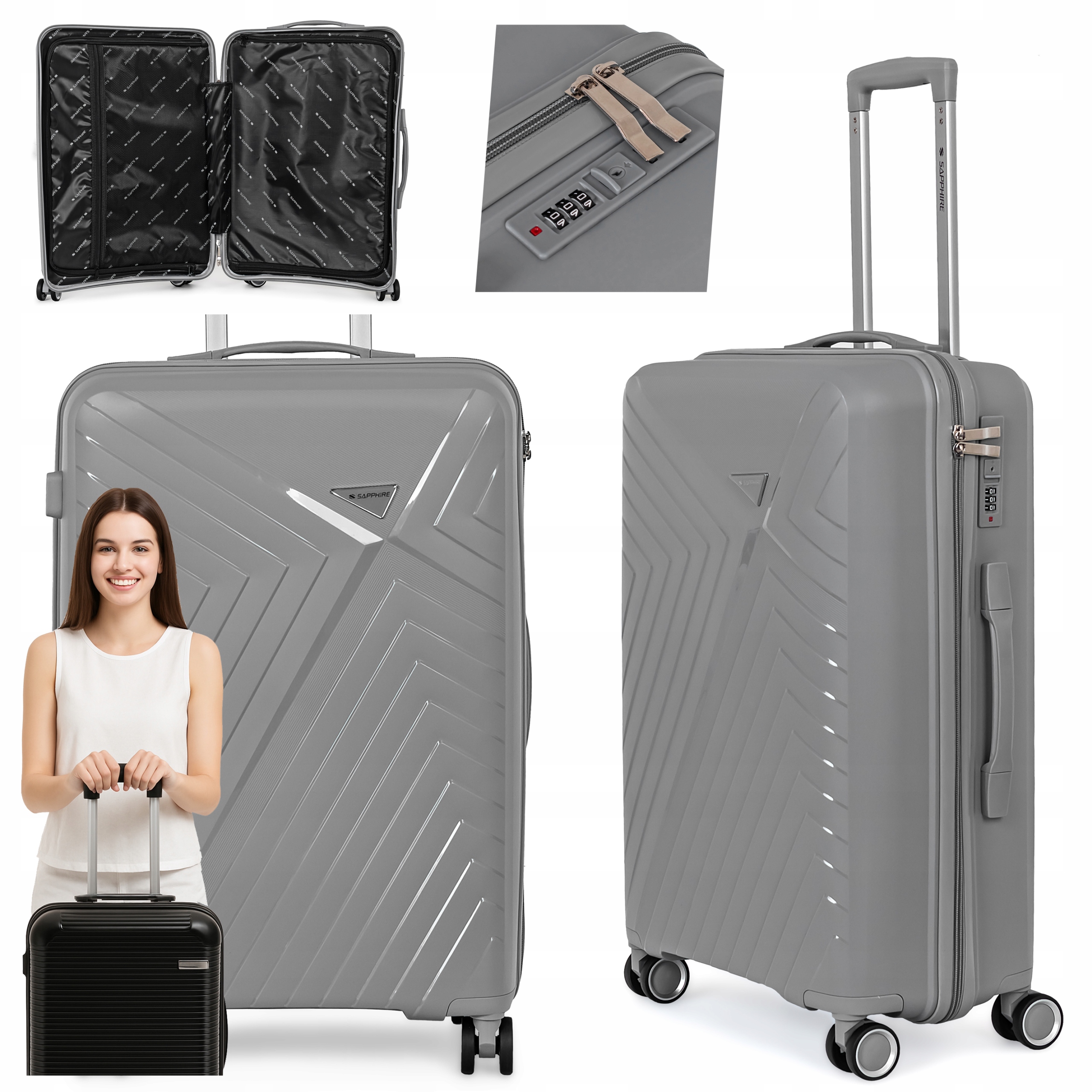 Walizka na kółkach twarda Sapphire ST-3030P szara - średnia M Walizka na kółkach twarda Sapphire ST-3030P szara - średnia M