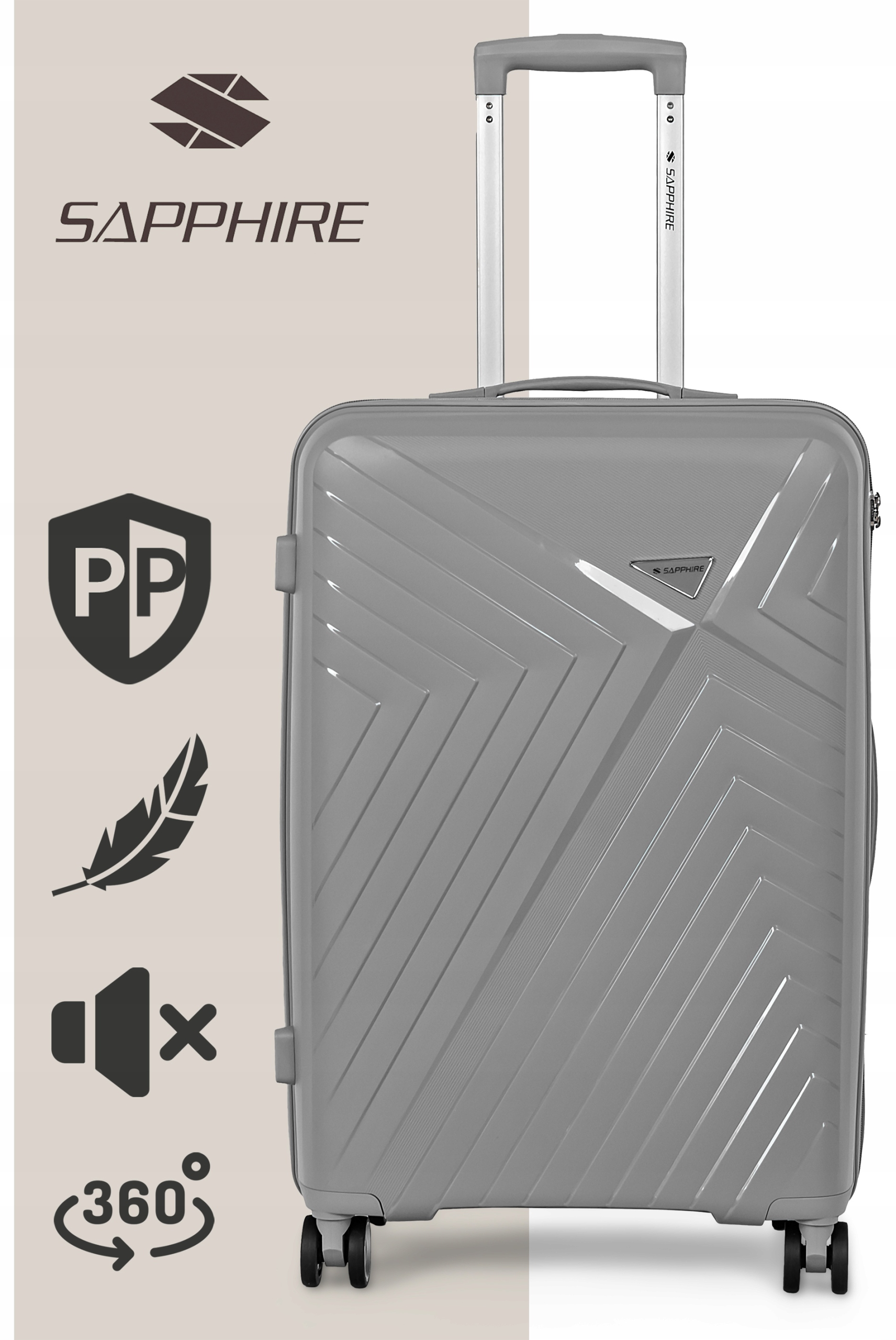 Walizka na kółkach twarda Sapphire ST-3030P szara - średnia M Walizka na kółkach twarda Sapphire ST-3030P szara - średnia M