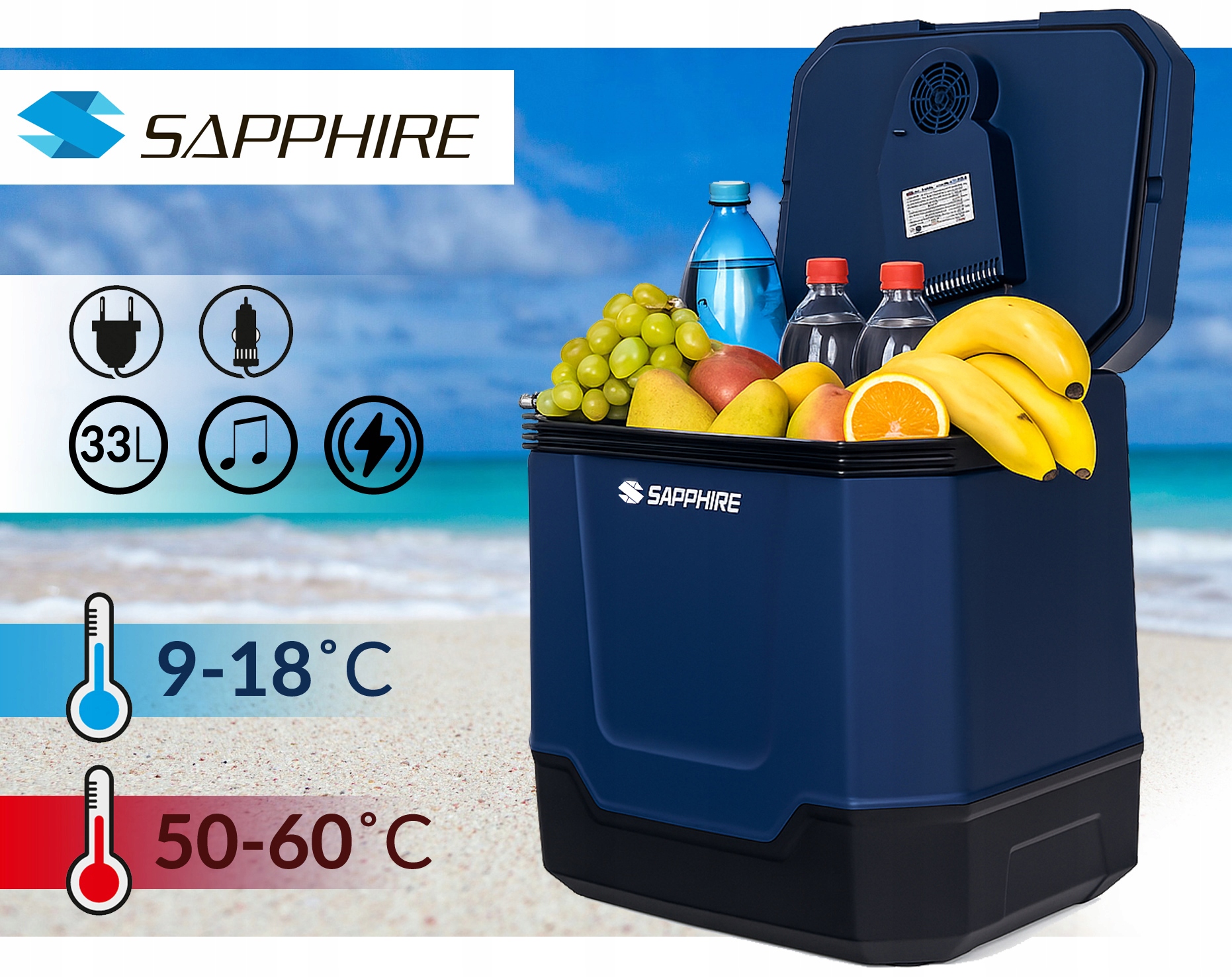 Lodówka turystyczna Sapphire ST-1033L z głośnikiem 33l 12V/230V Bluetooth Lodówka turystyczna Sapphire ST-1033L z głośnikiem 33l 12V/230V Bluetooth