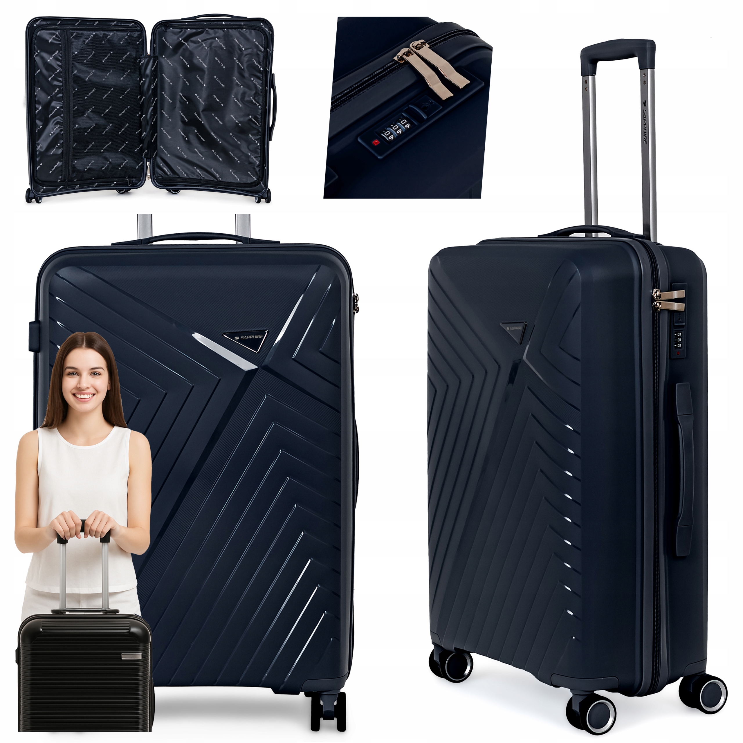 Walizka na kółkach twarda Sapphire ST-3030P granatowa - średnia M Walizka na kółkach twarda Sapphire ST-3030P granatowa - średnia M