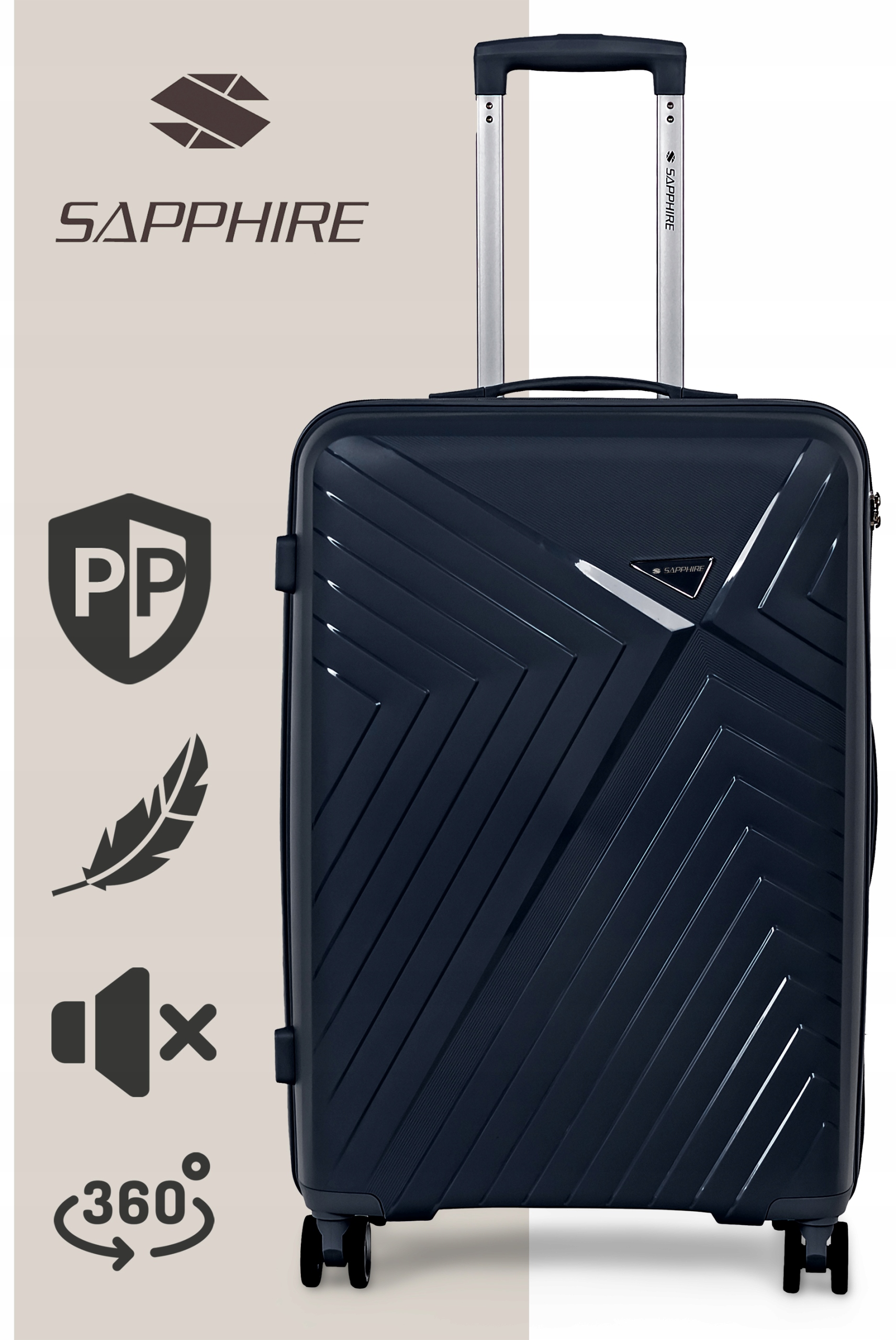 Walizka na kółkach twarda Sapphire ST-3030P granatowa - średnia M Walizka na kółkach twarda Sapphire ST-3030P granatowa - średnia M
