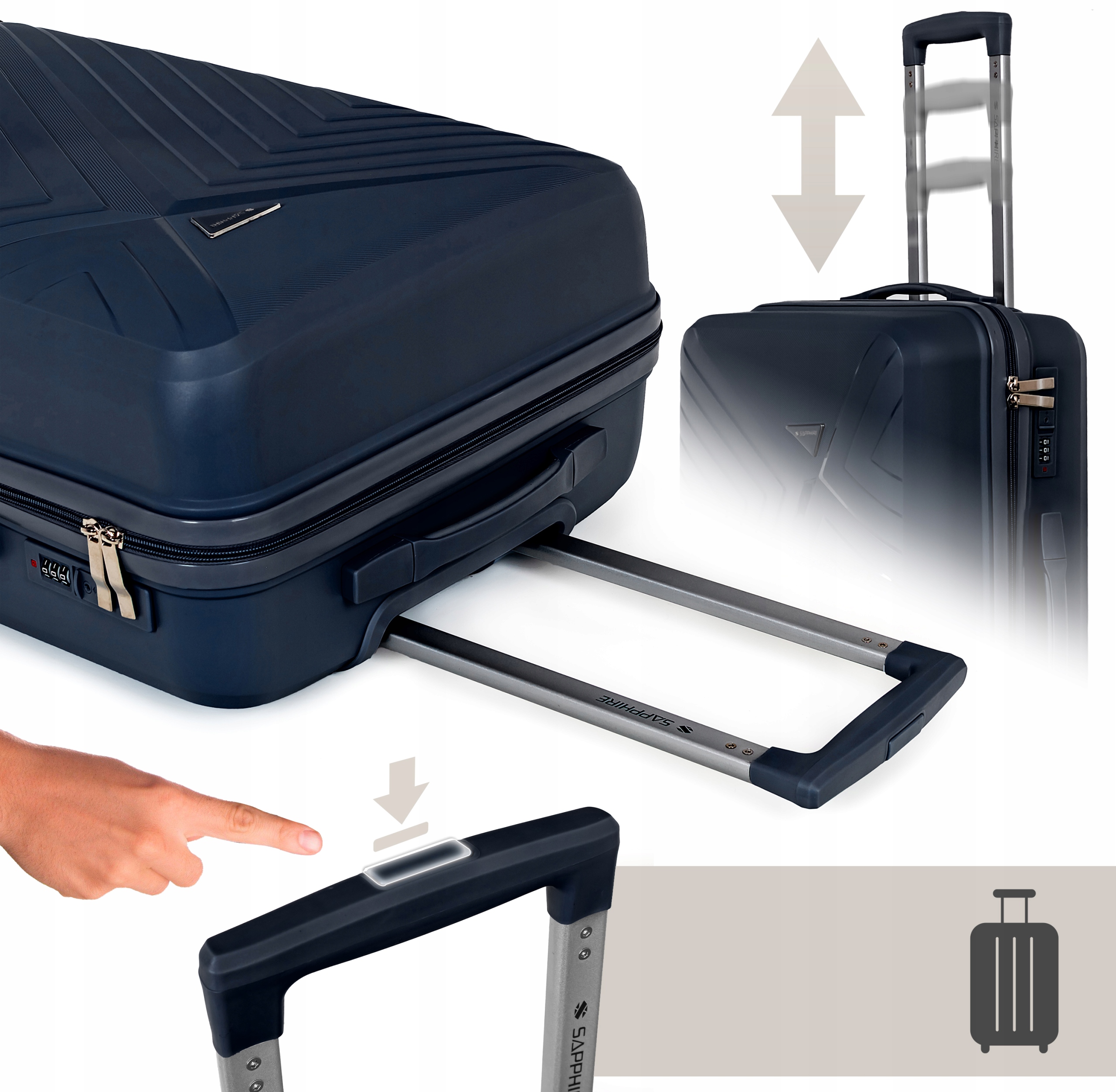 Walizka na kółkach twarda Sapphire ST-3030P granatowa - średnia M Walizka na kółkach twarda Sapphire ST-3030P granatowa - średnia M