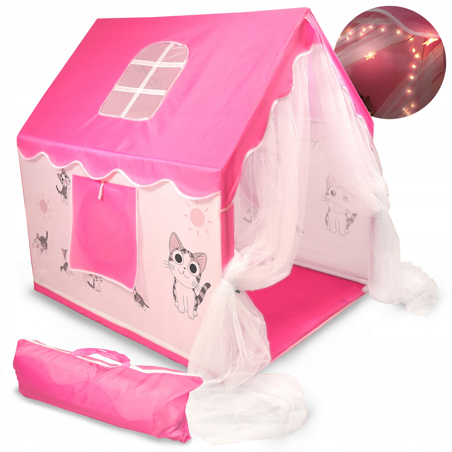 Namiot Dla Dzieci - Domek Do Zabawy W Kotki - Różowy