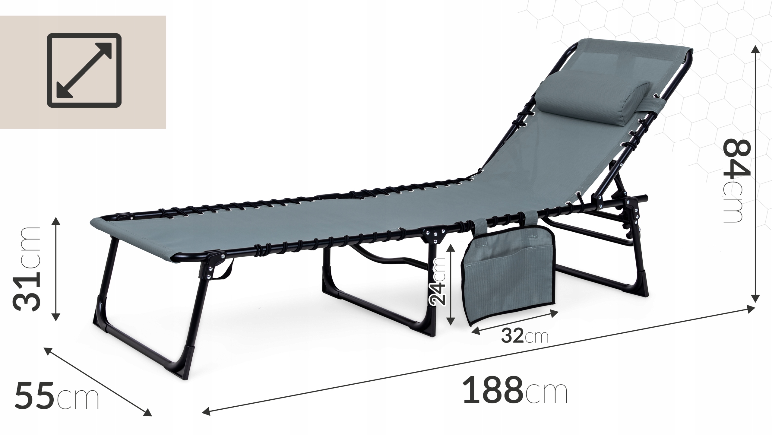 Leżak ogrodowy Riva ST-604 - szary