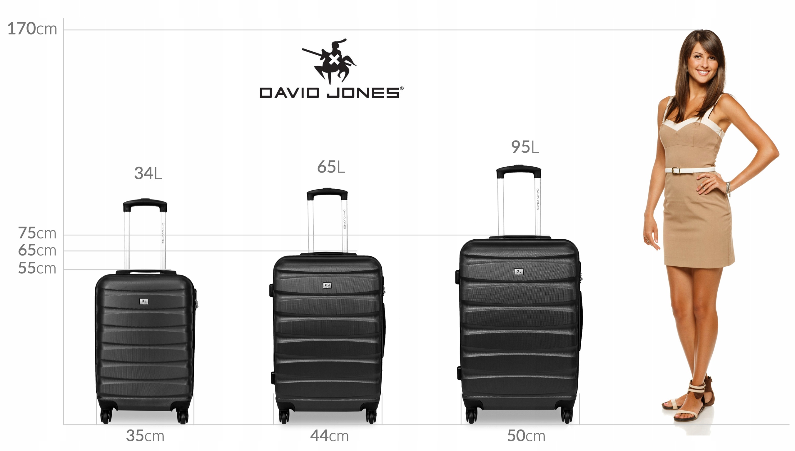 Walizka na kółkach David Jones BA-1030-3 czarna - duża 95l Walizka na kółkach David Jones BA-1030-3 czarna - duża 95l
