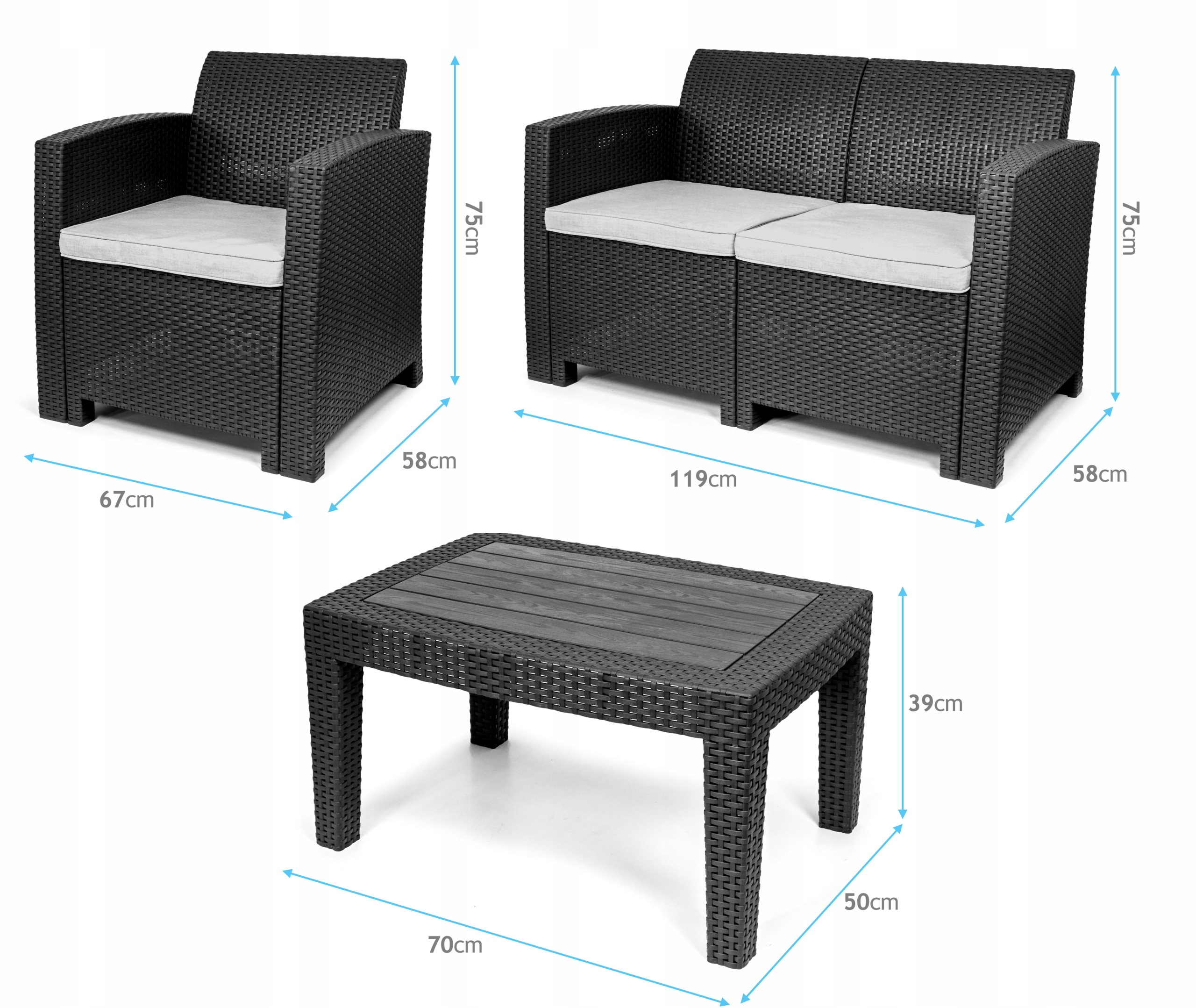 Zestaw mebli ogrodowych Sapphire ST-1540 Boston - stolik + sofa + 2 fotele