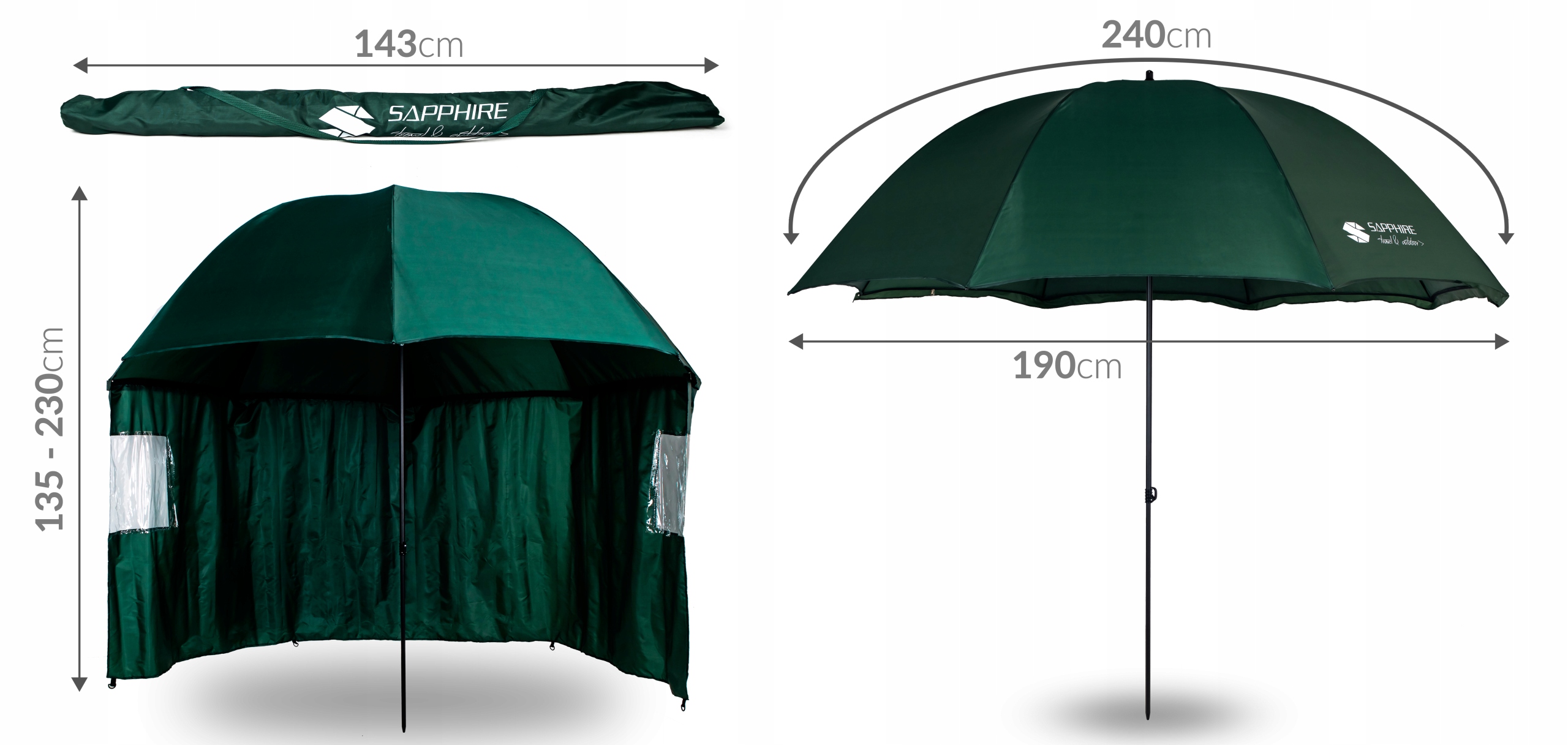 Parasol wędkarski Sapphire ST-2040 8ft - zielony