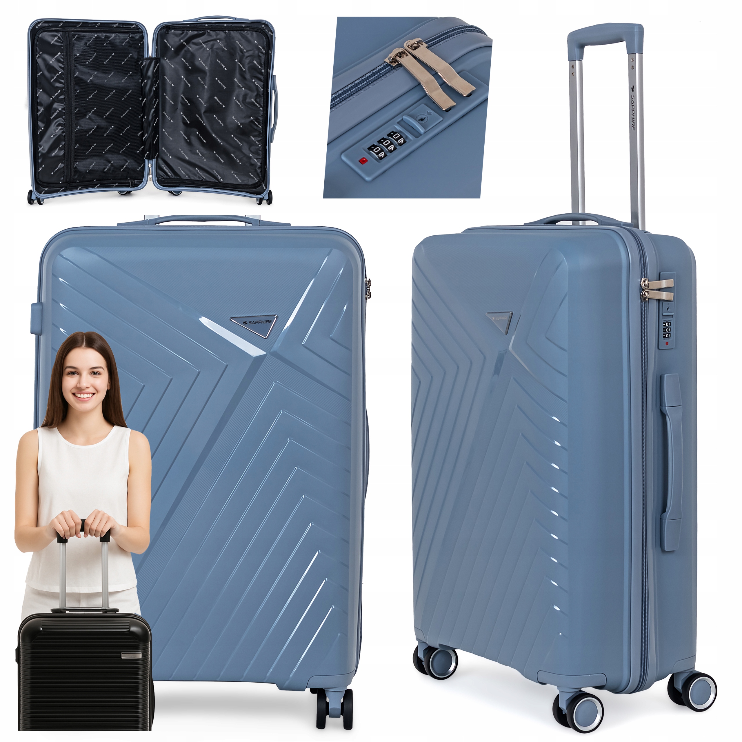 Walizka na kółkach twarda Sapphire ST-3030P niebieska - duża L Walizka na kółkach twarda Sapphire ST-3030P niebieska - duża L