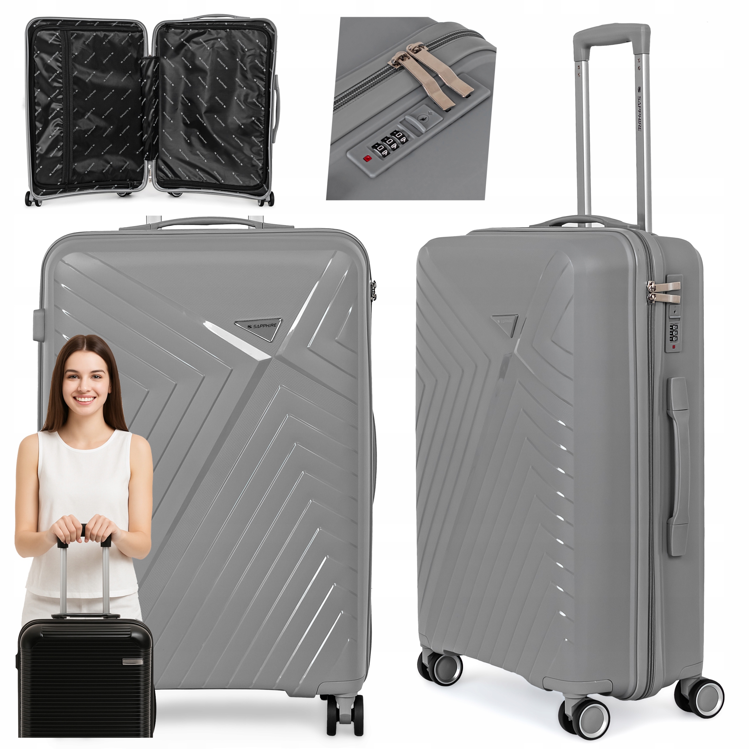 Walizka na kółkach twarda Sapphire ST-3030P szara - duża L Walizka na kółkach twarda Sapphire ST-3030P szara - duża L