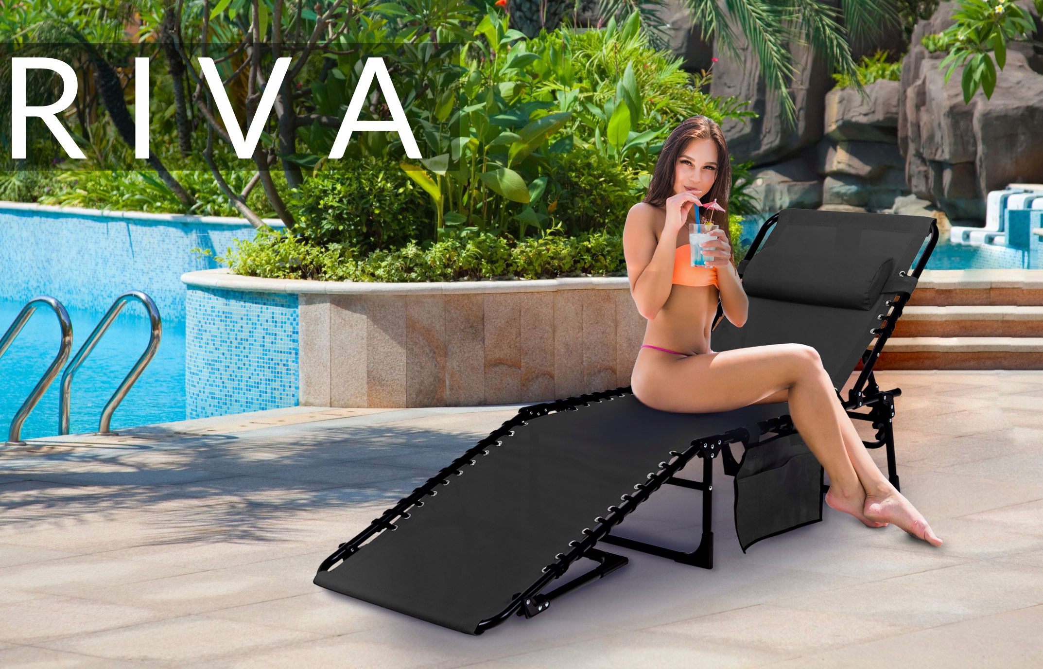 Leżak ogrodowy Riva ST-604 - czarny