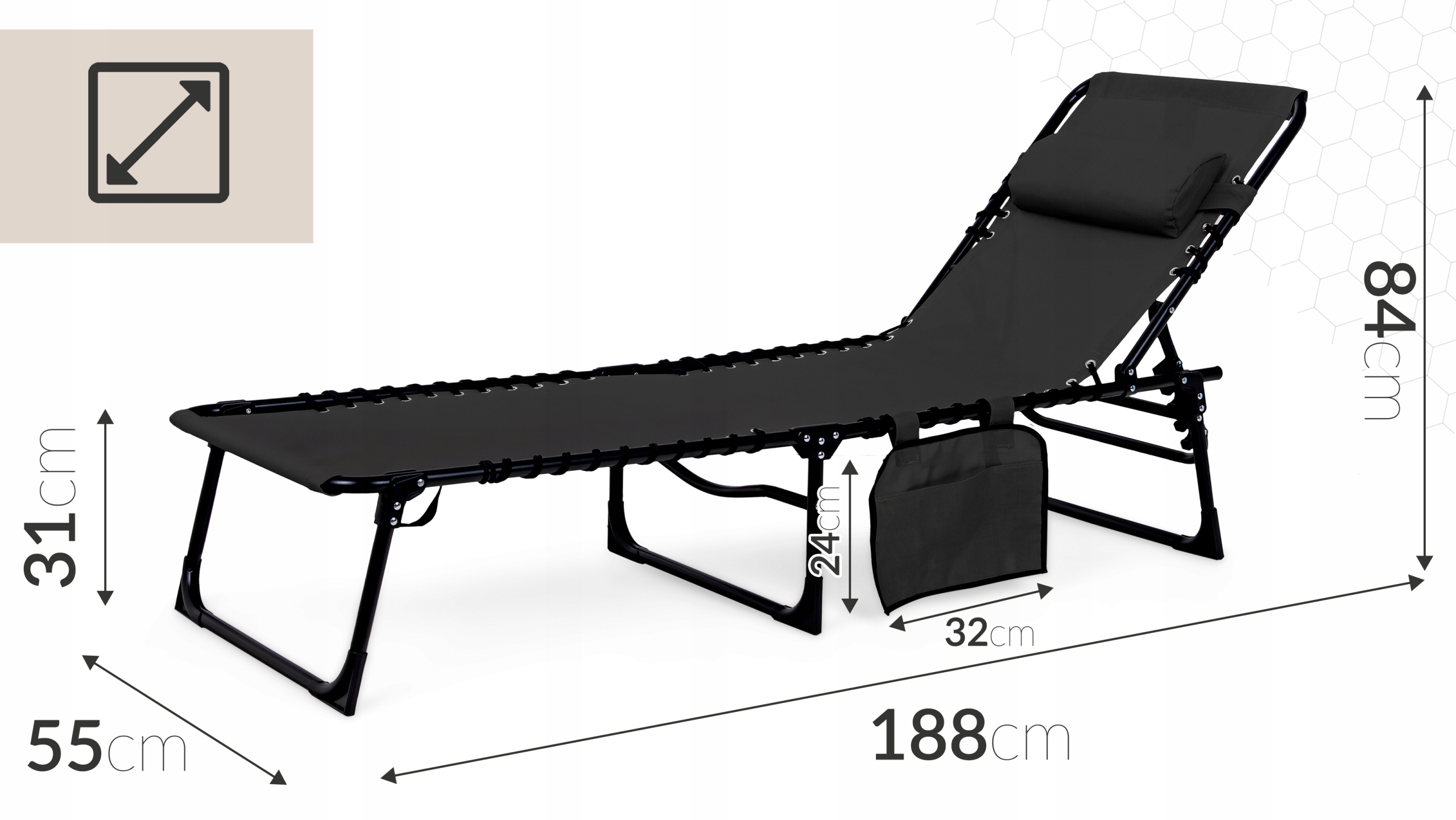 Leżak ogrodowy Riva ST-604 - czarny