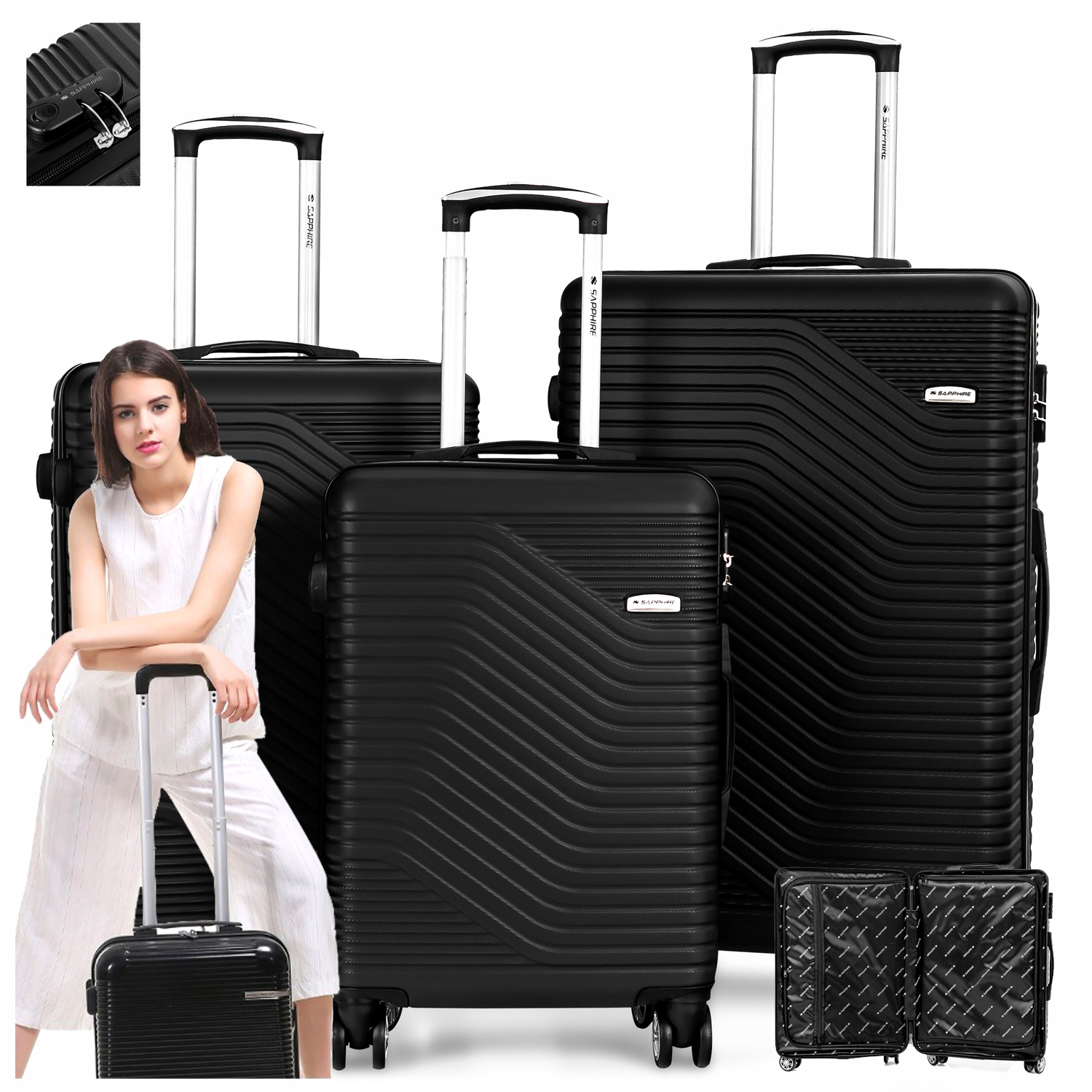 Zestaw walizek podróżnych 3w1 Sapphire ST-140 - czarne DUO