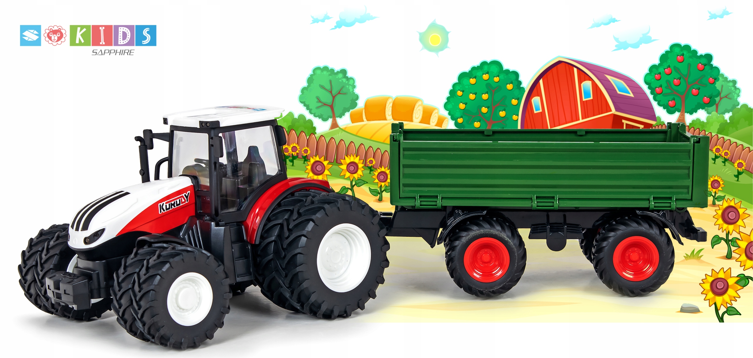 Zdalnie sterowany traktor z przyczepą LED Sapphire Kids SK-83