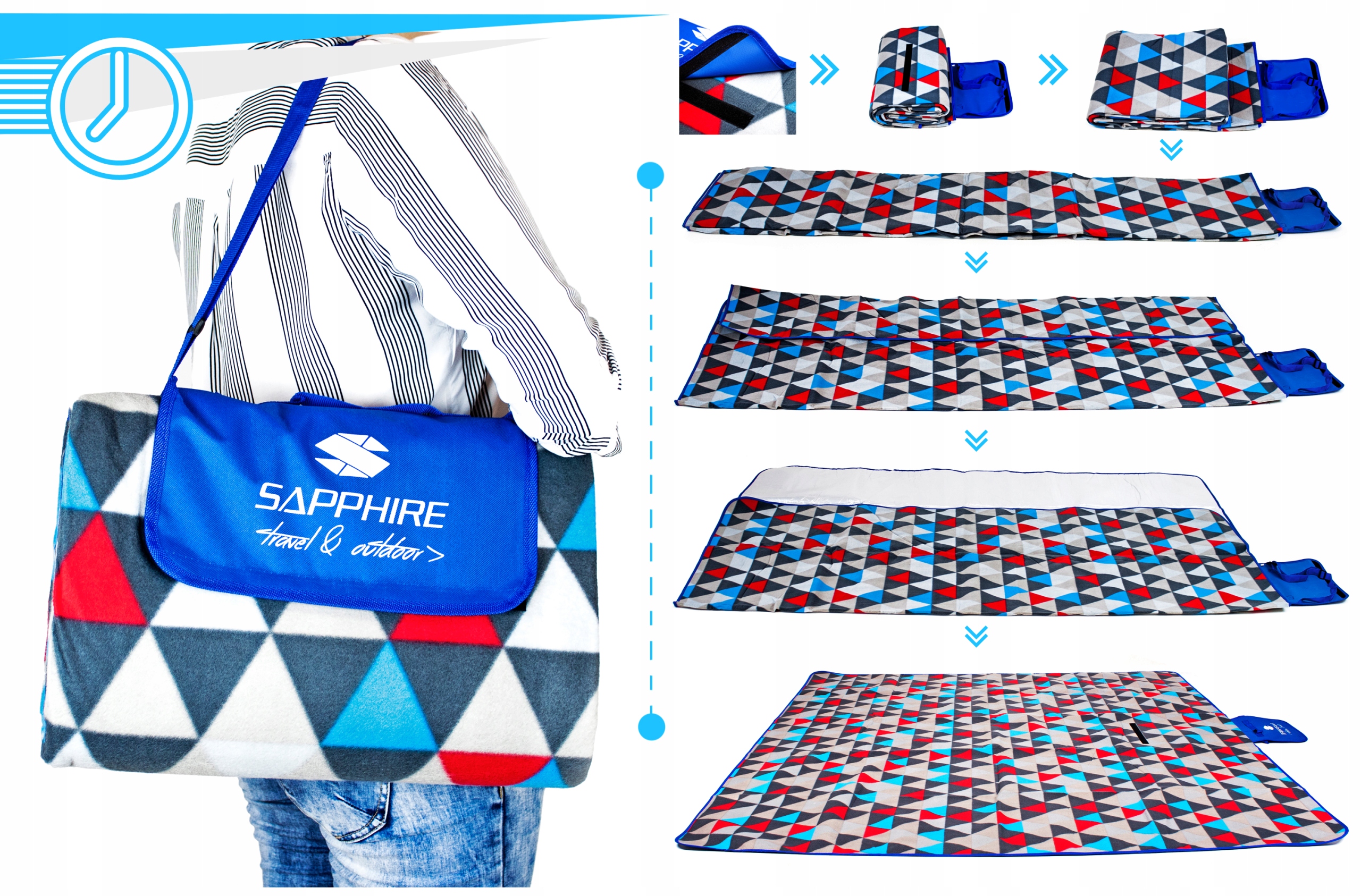 Koc piknikowy / plażowy Sapphire 200 x 200 cm z folią aluminiową - trójkąty z kategorii Koce piknikowe, maty, karimaty, marka Sapphire 