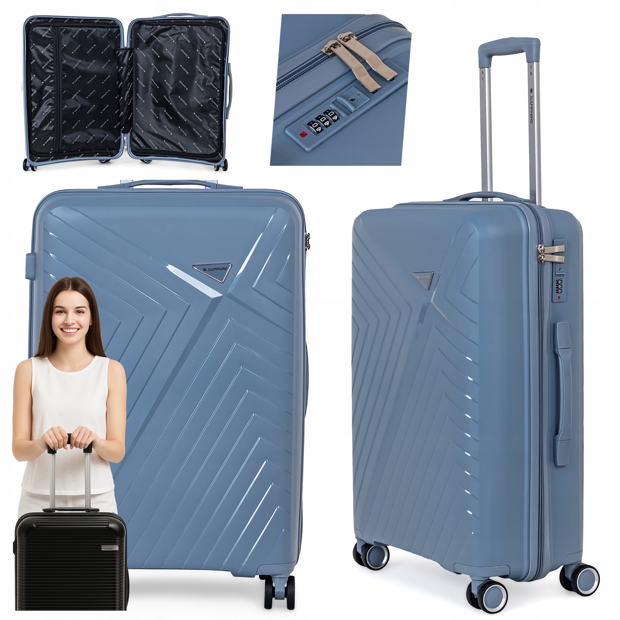 Walizka na kółkach twarda Sapphire ST-3030P czarna - średnia M Walizka na kółkach twarda Sapphire ST-3030P czarna - średnia M