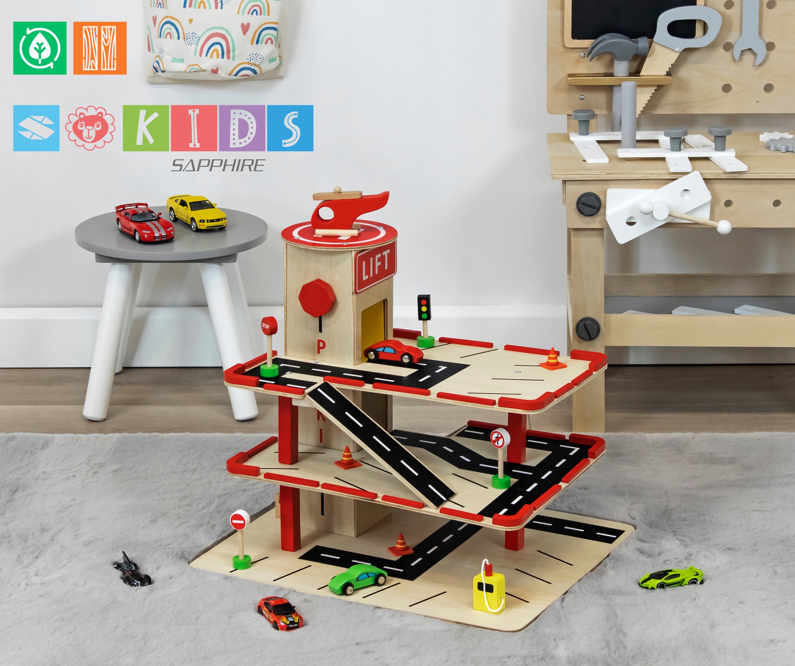Drewniany parking z windą Sapphire Kids SK-48 Drewniany parking z windą Sapphire Kids SK-48