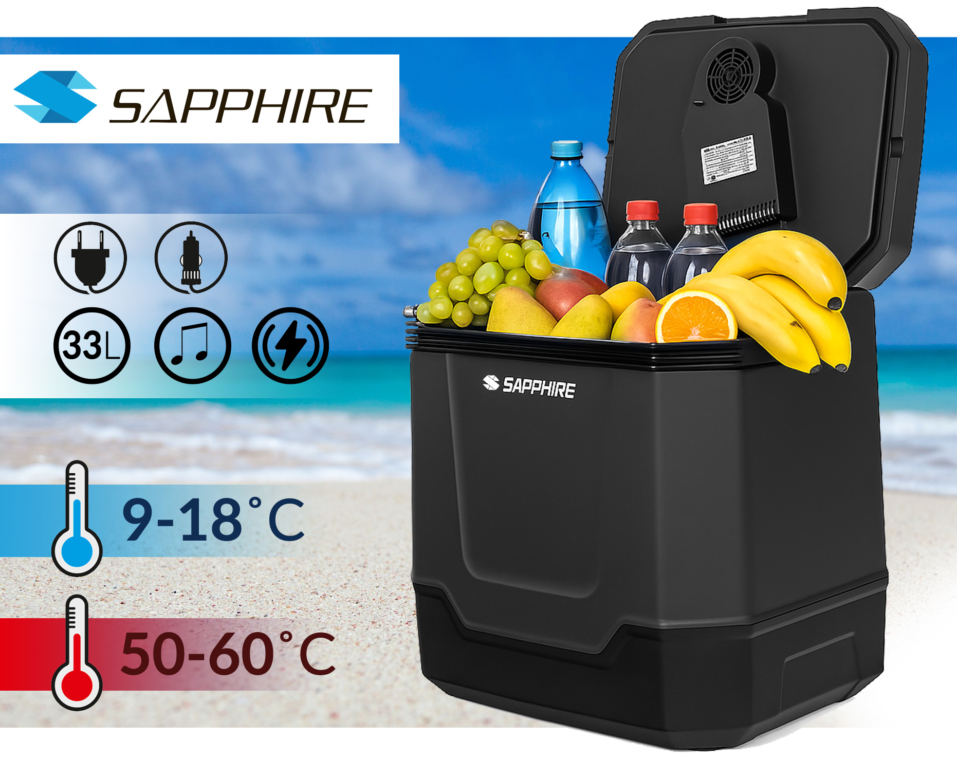 Lodówka turystyczna Sapphire ST-1033L z głośnikiem 33l 12V/230V Bluetooth Lodówka turystyczna Sapphire ST-1033L z głośnikiem 33l 12V/230V Bluetooth