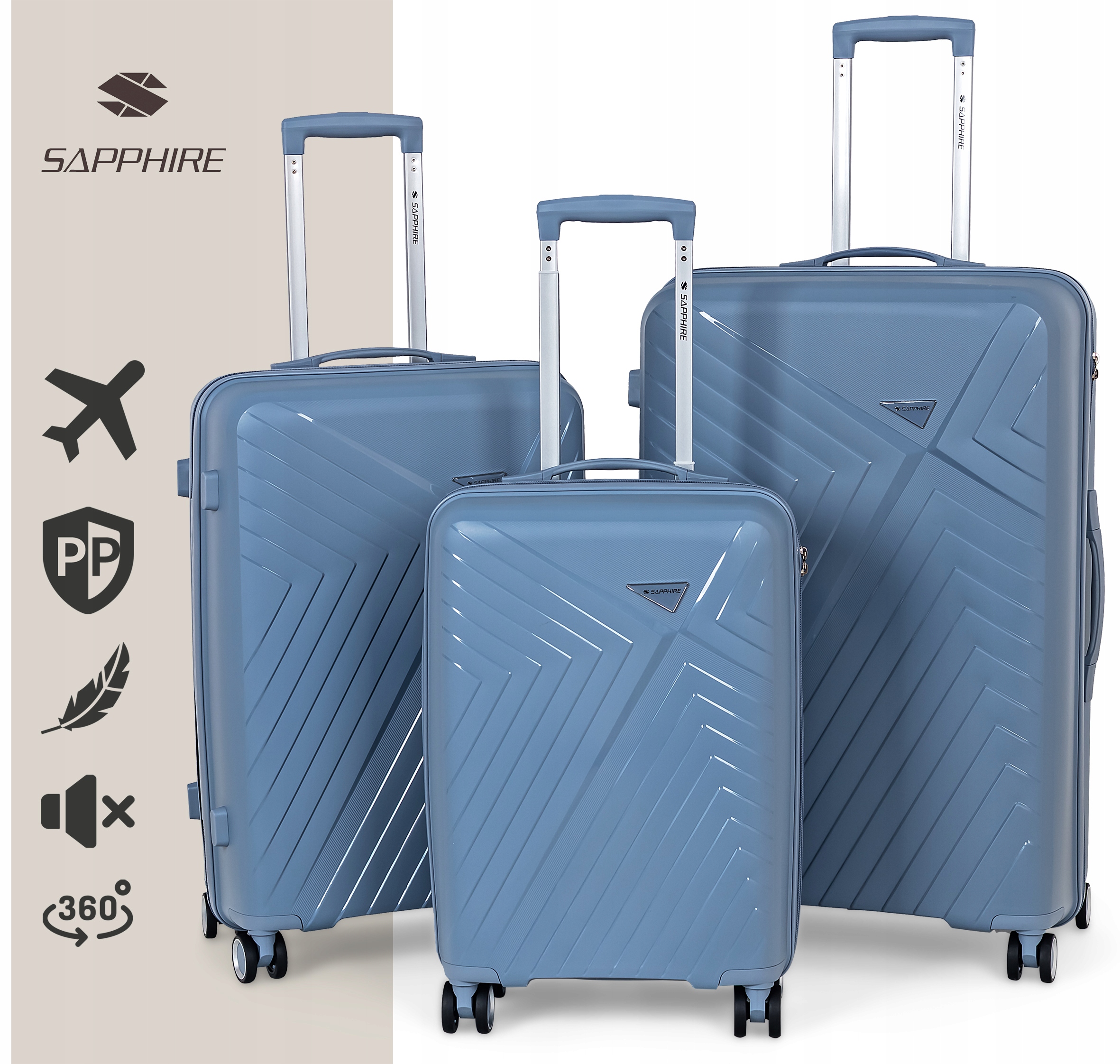 Zestaw walizek podróżnych twardych 3w1 Sapphire ST-3030P - niebieskie Zestaw walizek podróżnych twardych 3w1 Sapphire ST-3030P - niebieskie