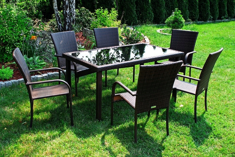 Zestaw mebli z technorattanu SANTOS - stół + 6 krzeseł z kategorii Meble ogrodowe, marka Sapphire 