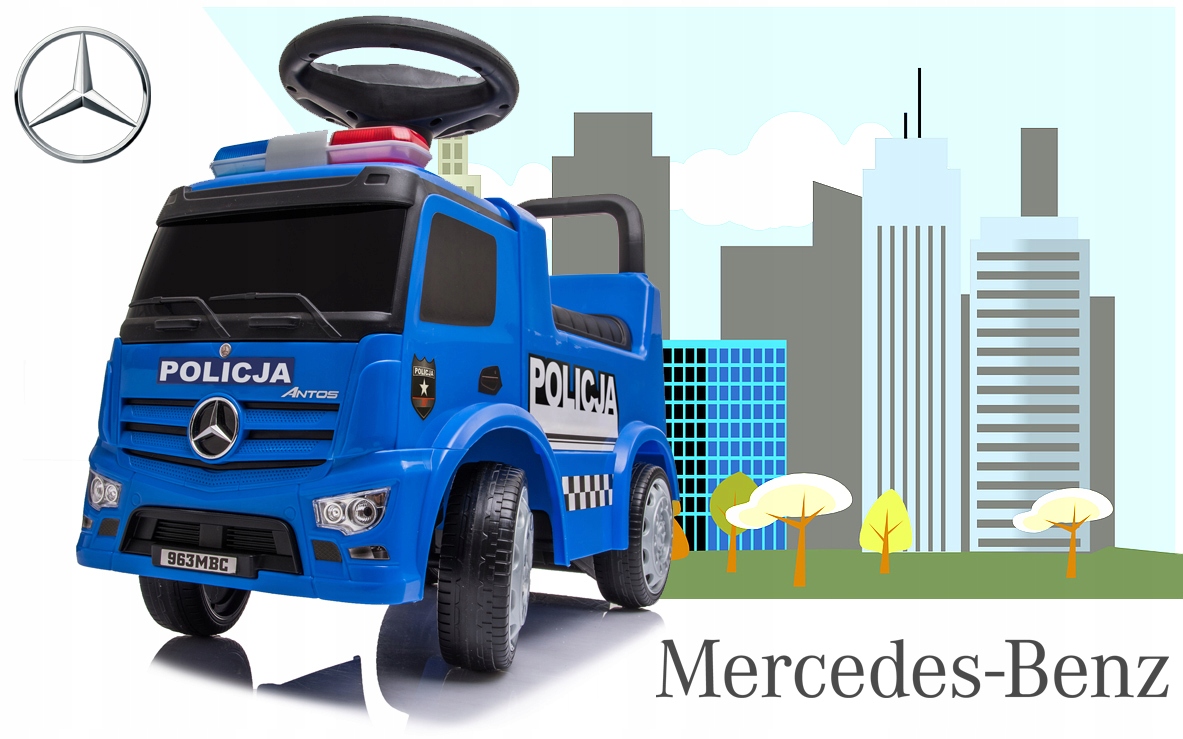 Jeździk pchacz dla dziecka Mercedes Antos Policja - niebieski