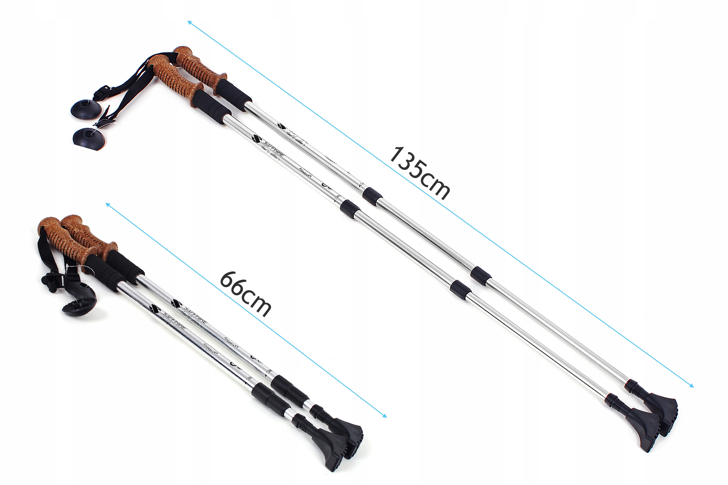 Kije do nordic walking/trekking Sapphire ST-070 + 2 pary końcówek