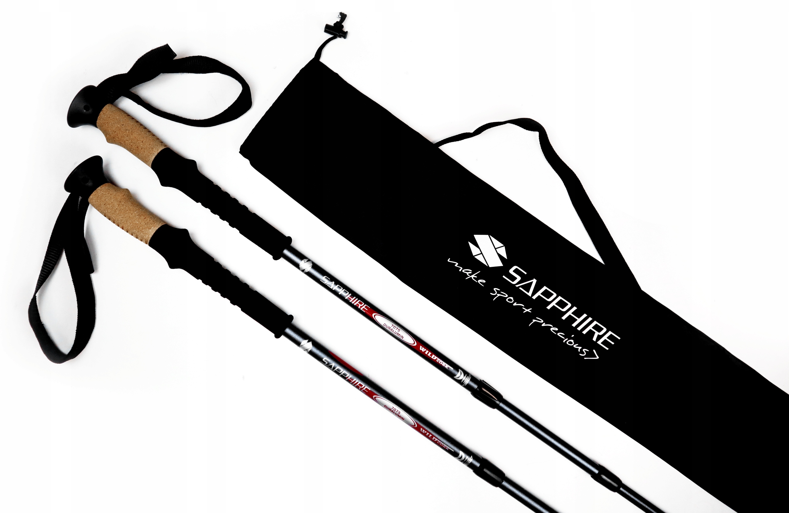 Kije do nordic walking /trekking Sapphire ST-071+ 2 pary końcówek - czarne