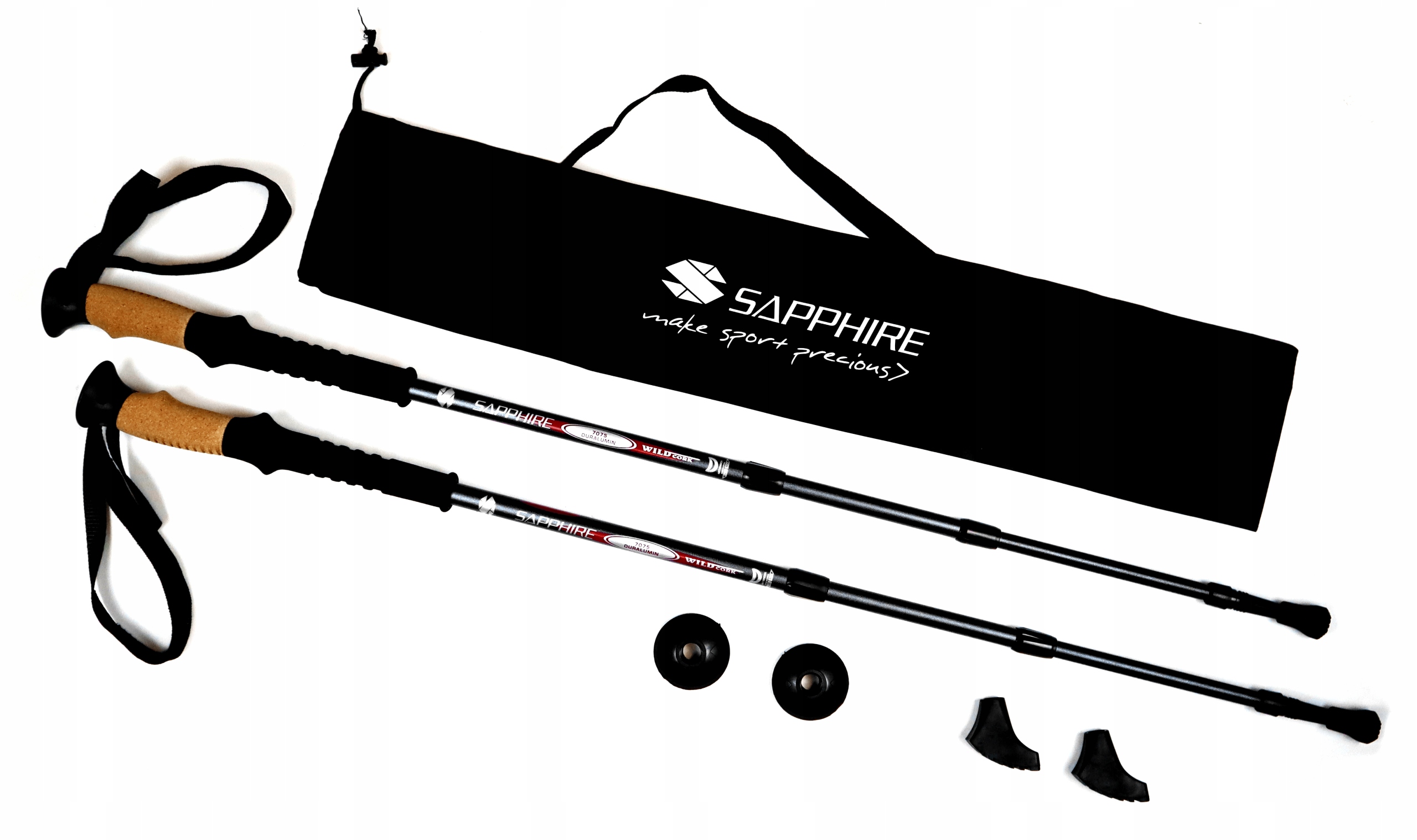 Kije do nordic walking /trekking Sapphire ST-071+ 2 pary końcówek - czarne