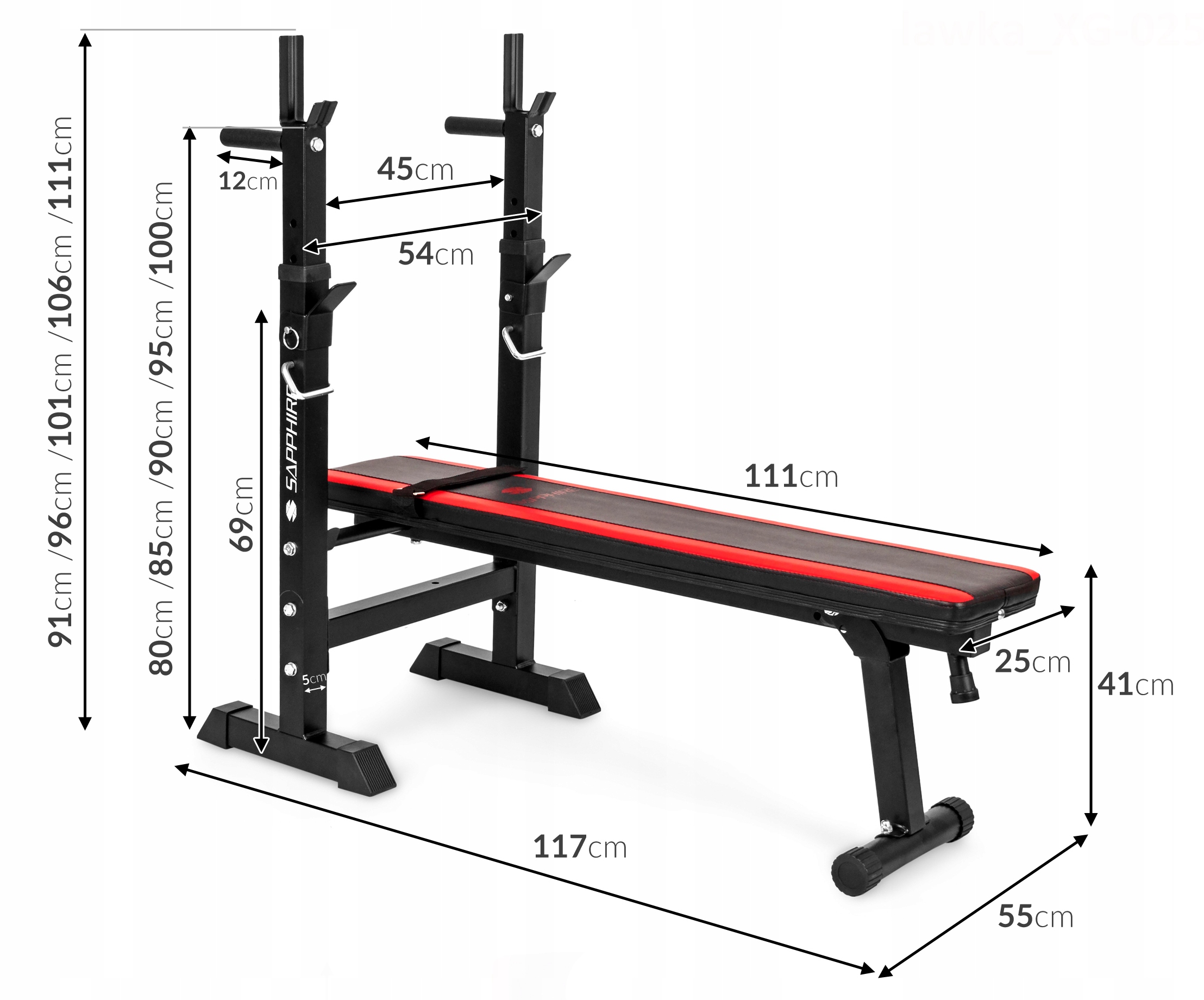 Zestaw obciążeń Sapphire Solid 134 kg z ławką xg025 Zestaw obciążeń Sapphire Solid 134 kg z ławką xg025