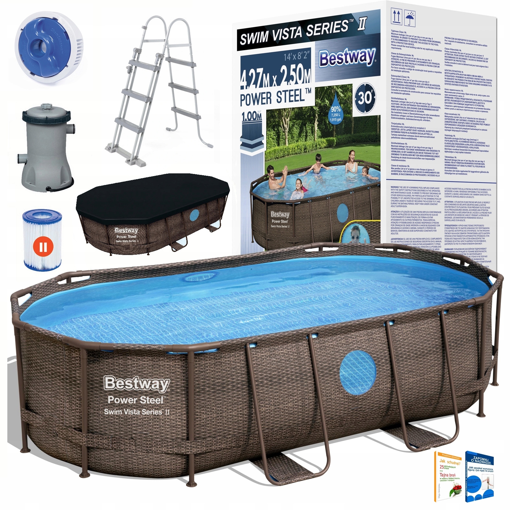 Basen ogrodowy stelażowy Bestway Power Steel Swim Vista 56714 427x250x100cm + pompa z filtrem 58383