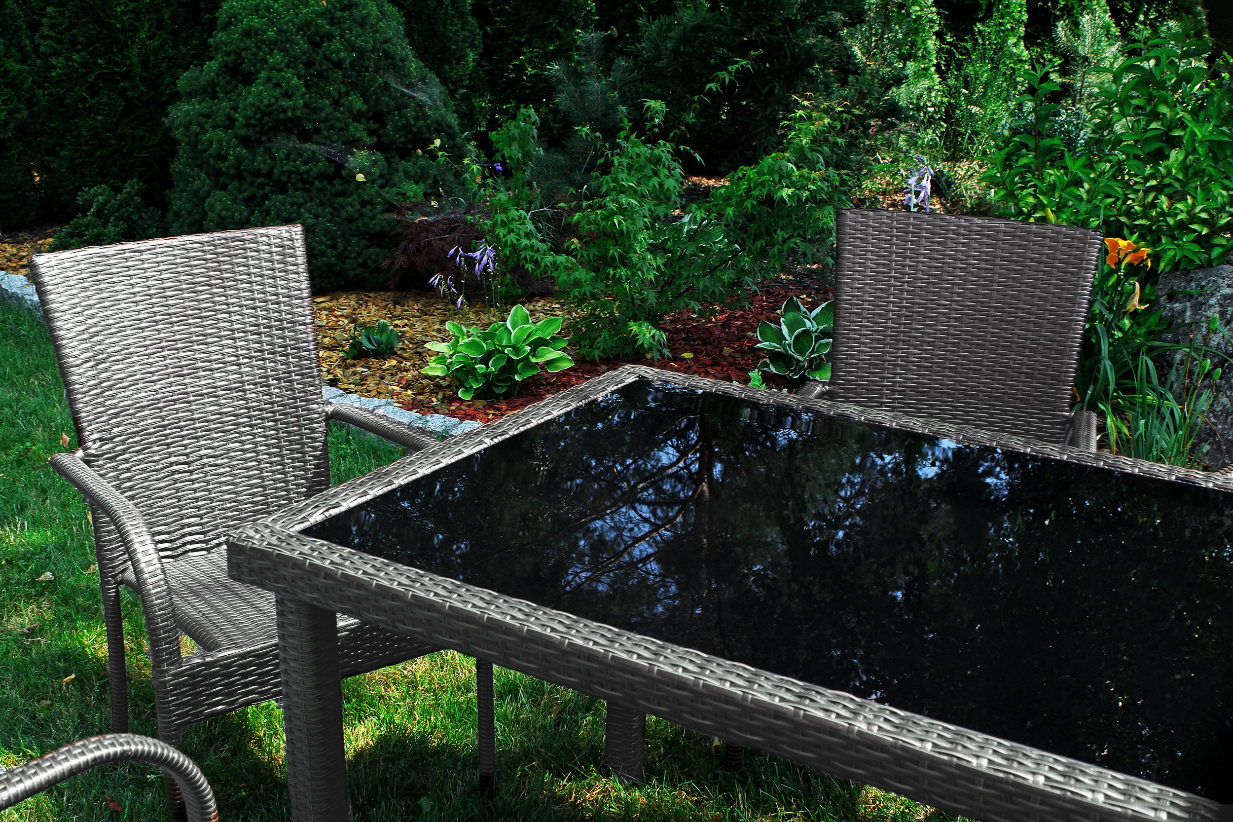 Zestaw mebli z technorattanu SANTOS - stół + 6 krzeseł z kategorii Meble ogrodowe, marka Sapphire 
