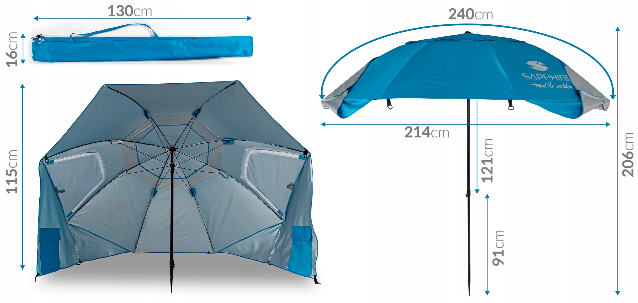Parasol plażowy Sapphire ST-007 240 cm niebieski 