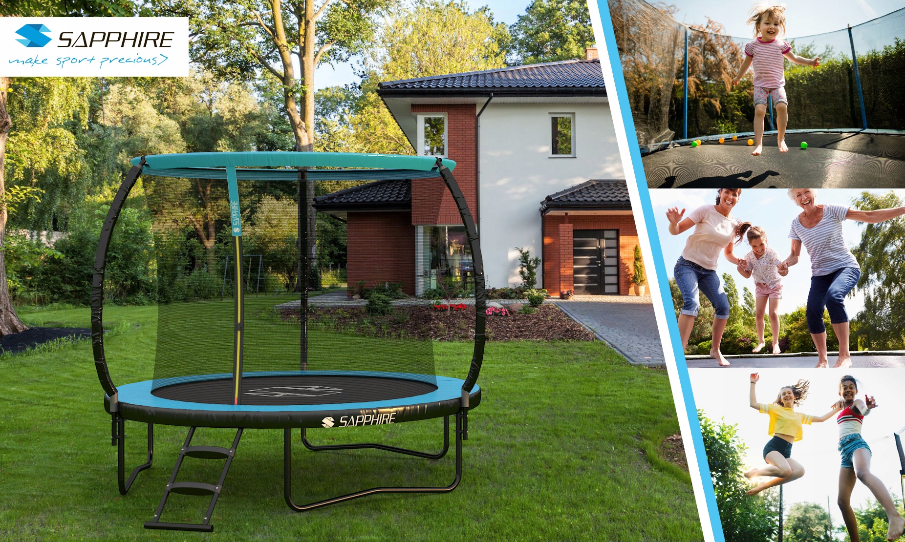 Trampolina Sapphire ST-0008W 8FT 252 cm z siatką wewnętrzną