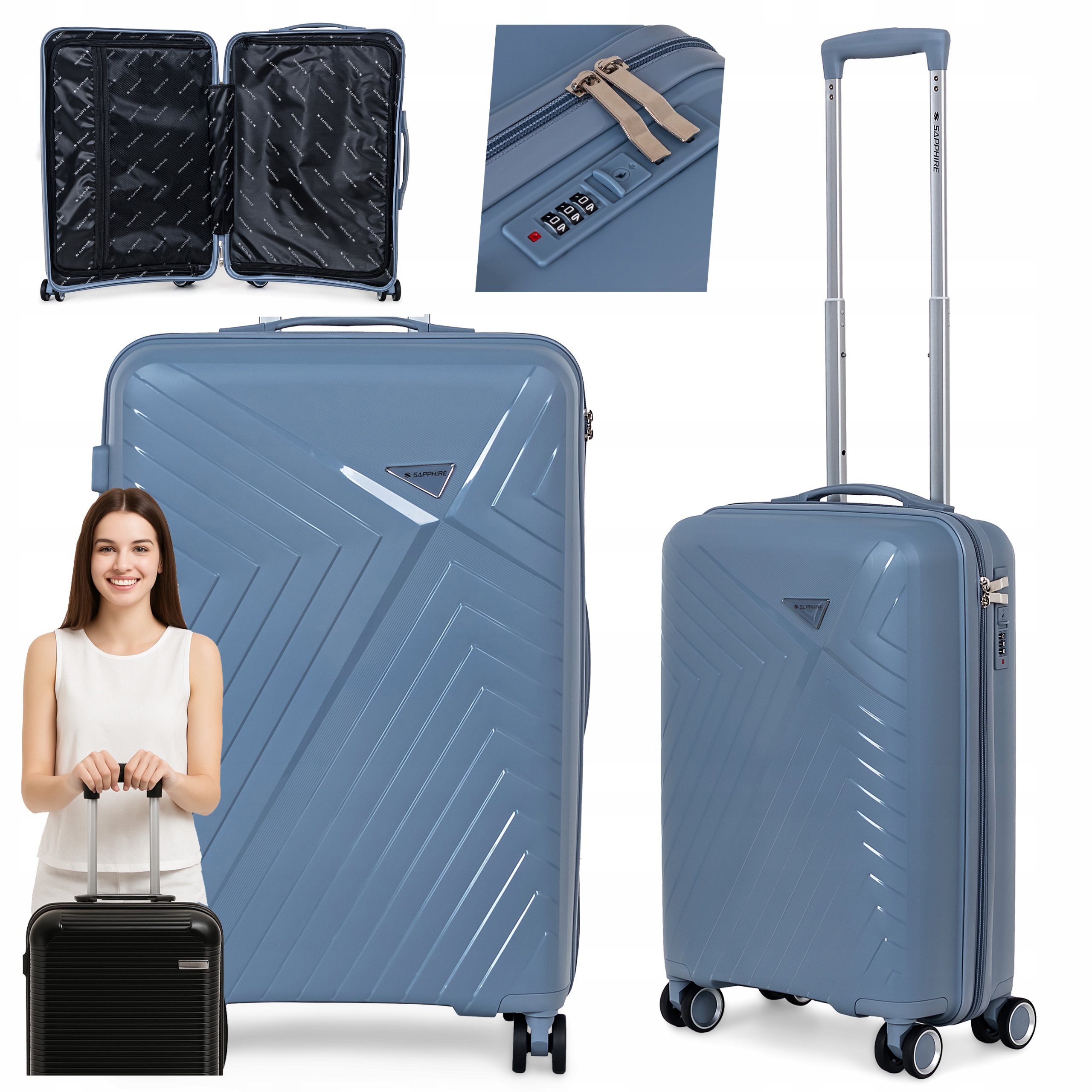 Walizka na kółkach twarda Sapphire ST-3030P niebieska - mała S Walizka na kółkach twarda Sapphire ST-3030P niebieska - mała S