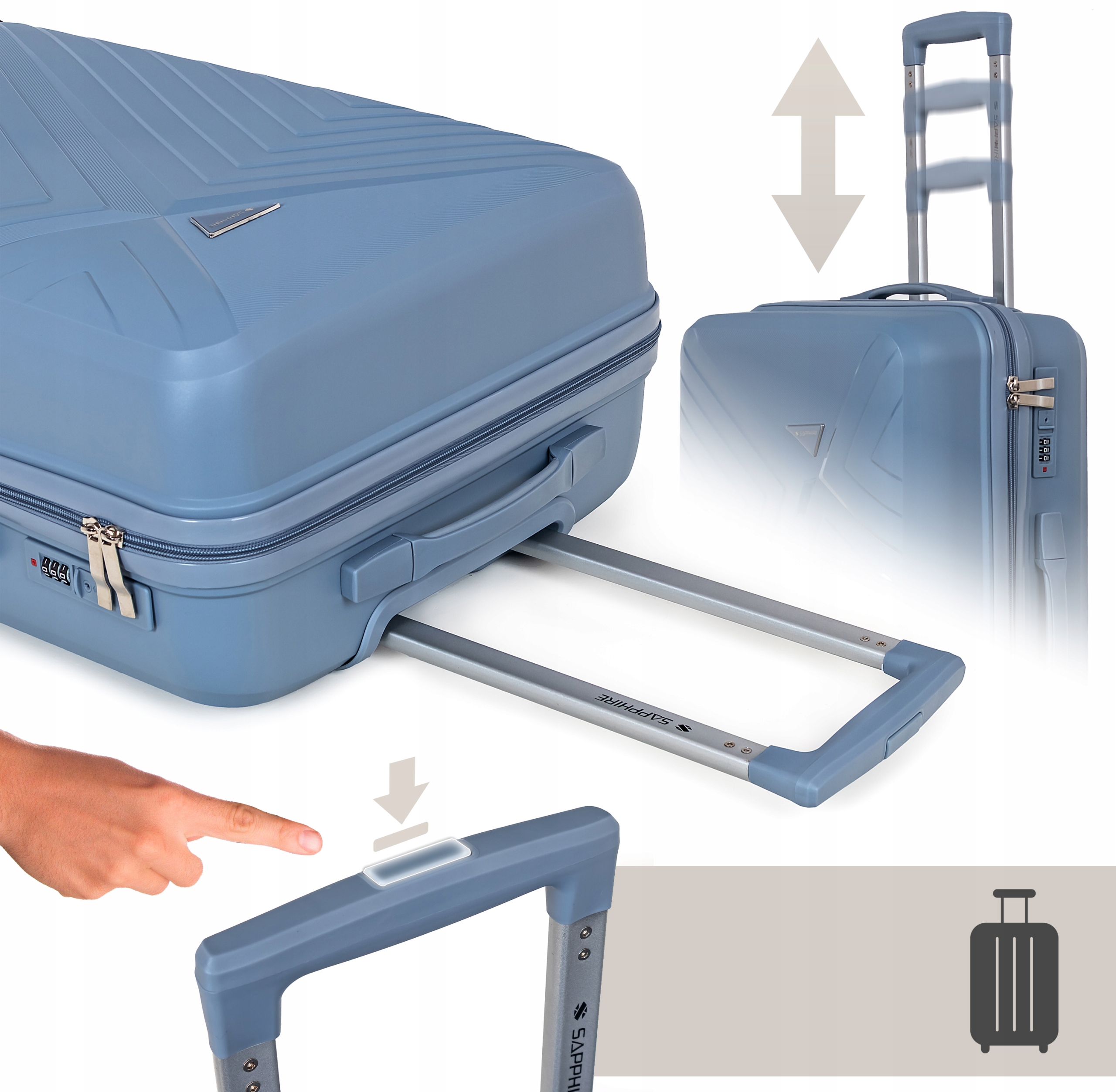 Walizka na kółkach twarda Sapphire ST-3030P niebieska - mała S Walizka na kółkach twarda Sapphire ST-3030P niebieska - mała S