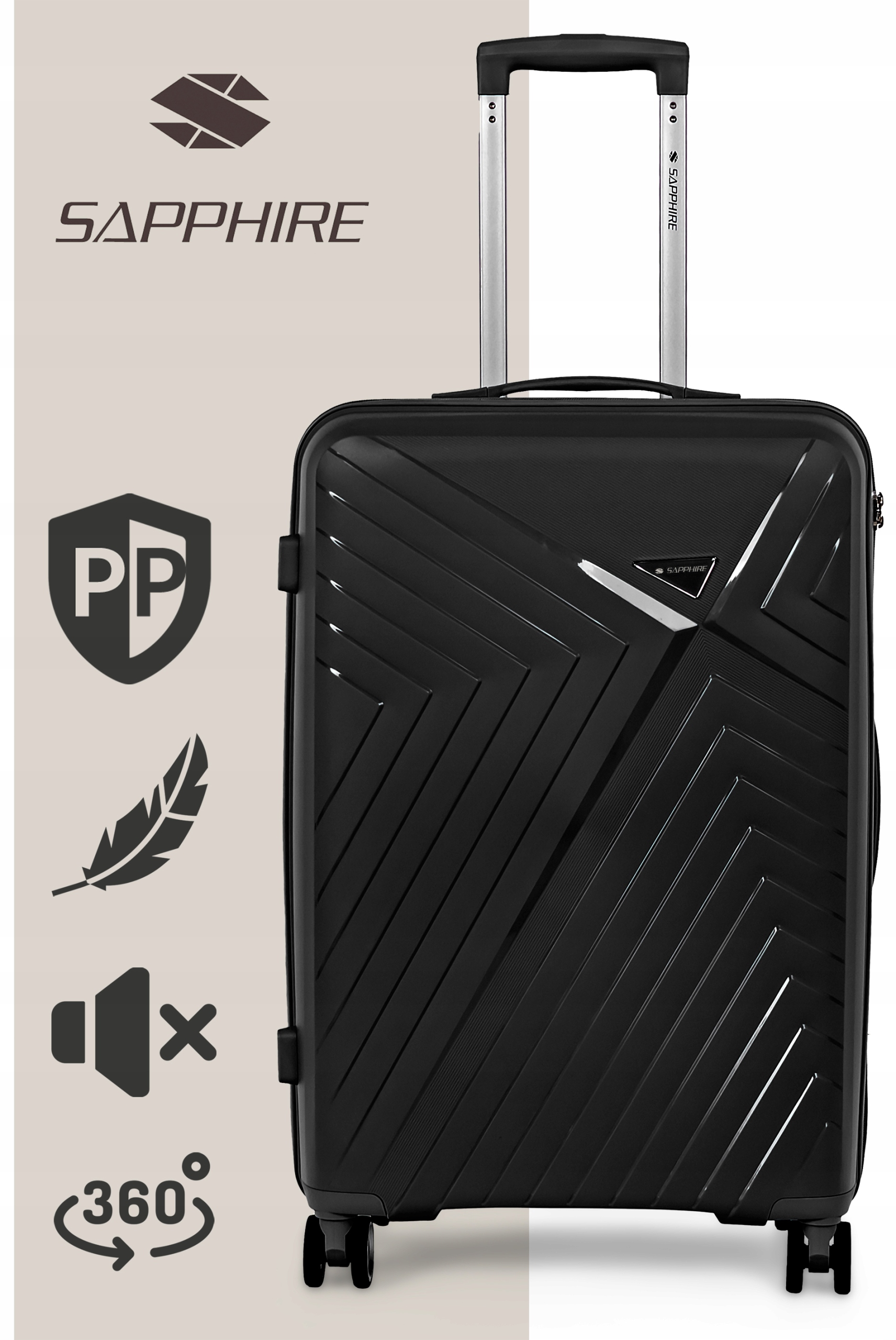 Walizka na kółkach twarda Sapphire ST-3030P czarna - średnia M Walizka na kółkach twarda Sapphire ST-3030P czarna - średnia M