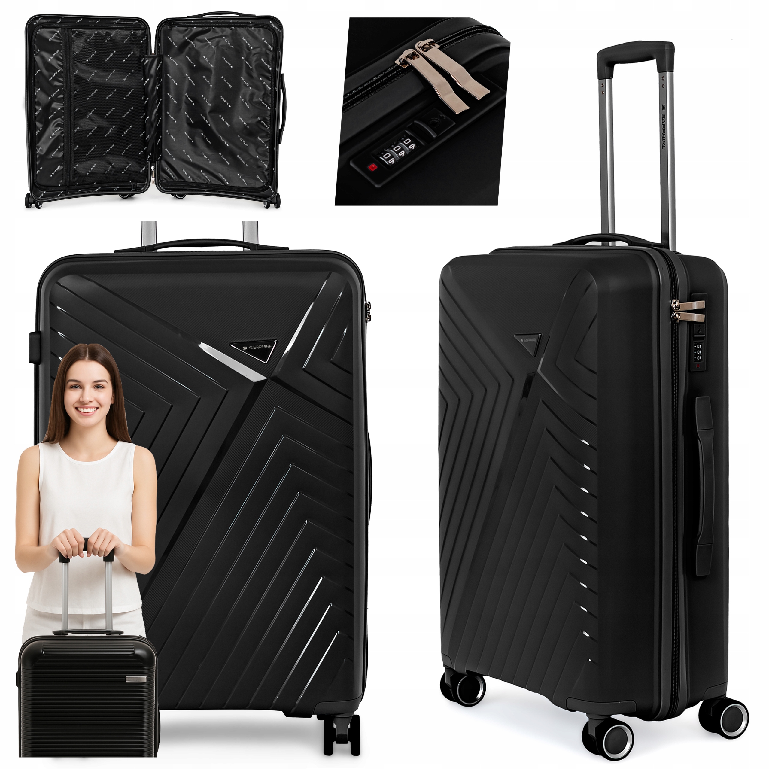 Walizka na kółkach twarda Sapphire ST-3030P czarna - średnia M Walizka na kółkach twarda Sapphire ST-3030P czarna - średnia M