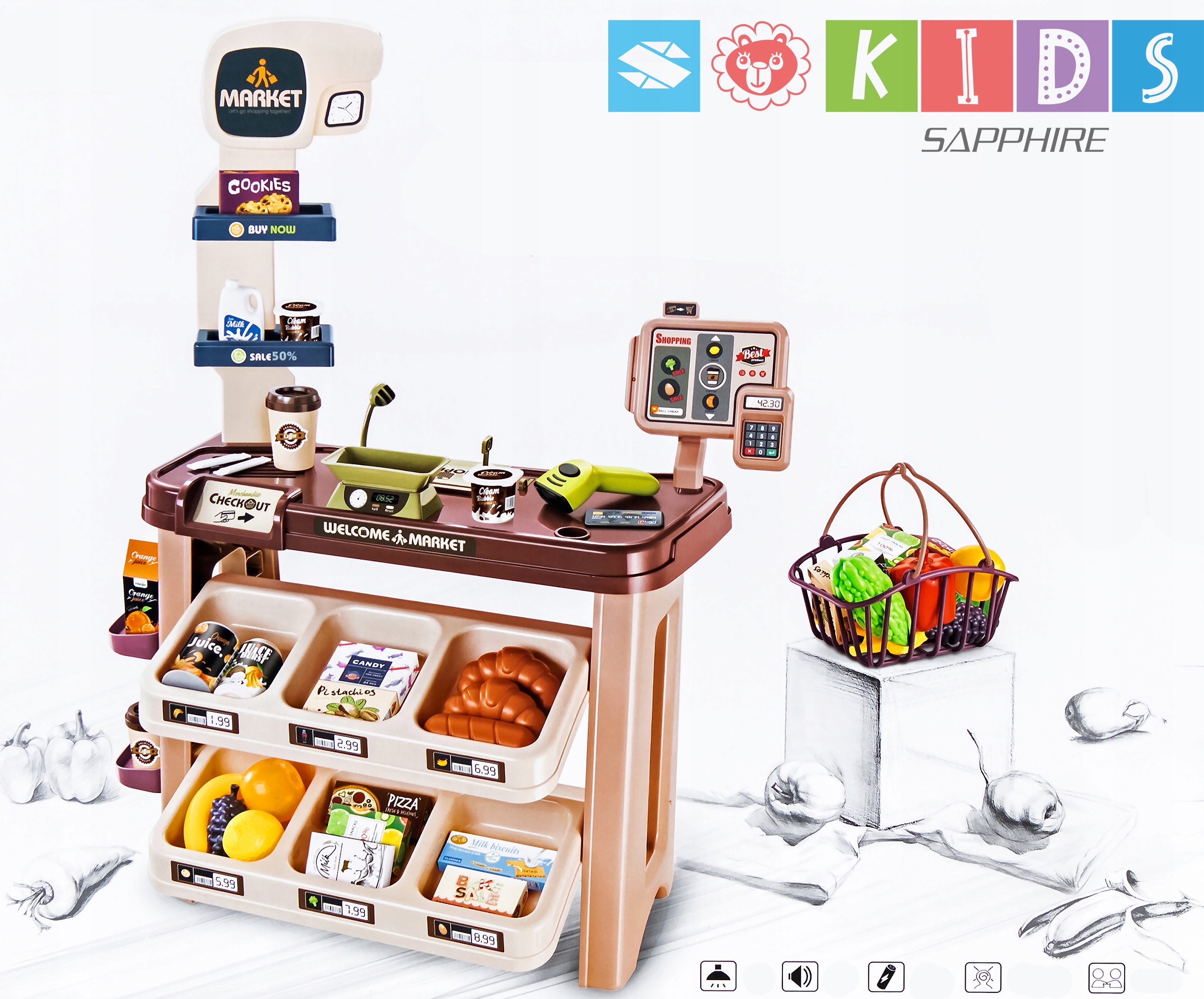 Duży supermarket z koszykiem i akcesoriami Sapphire Kids SK-81