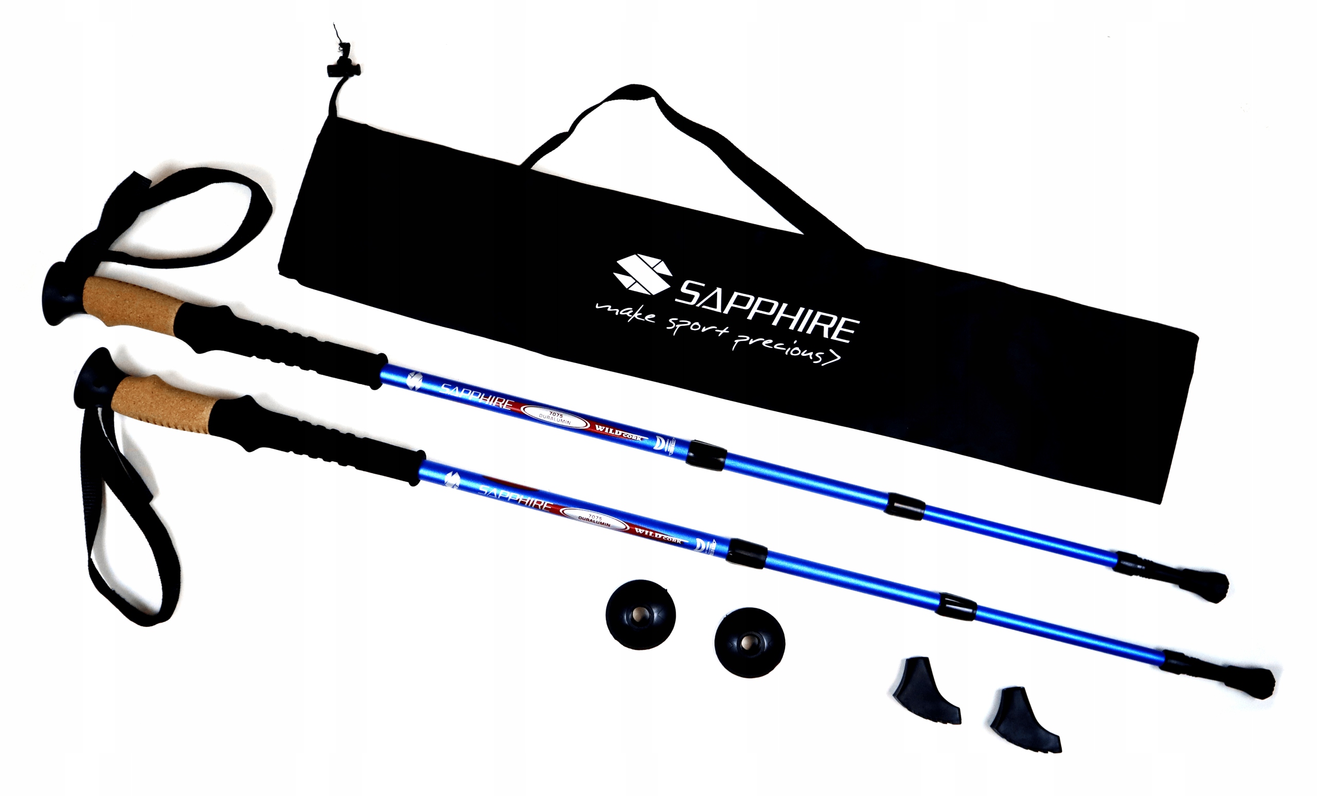 Kije do nordic walking /trekking Sapphire ST-071+ 2 pary końcówek - niebieskie