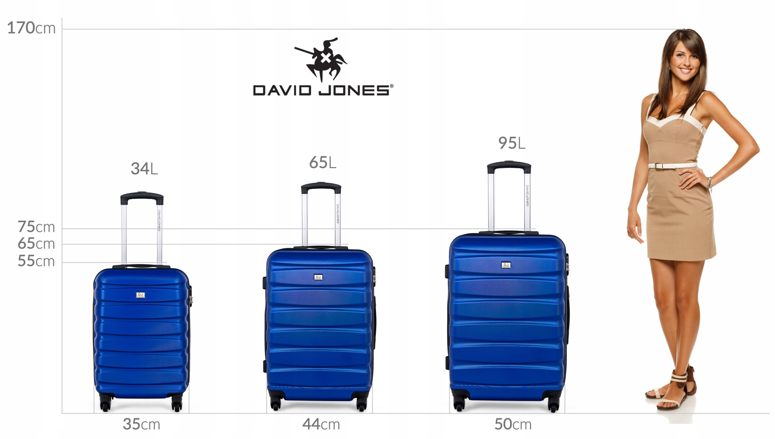 Walizka na kółkach David Jones BA-1030-3B niebieska - średnia 65l