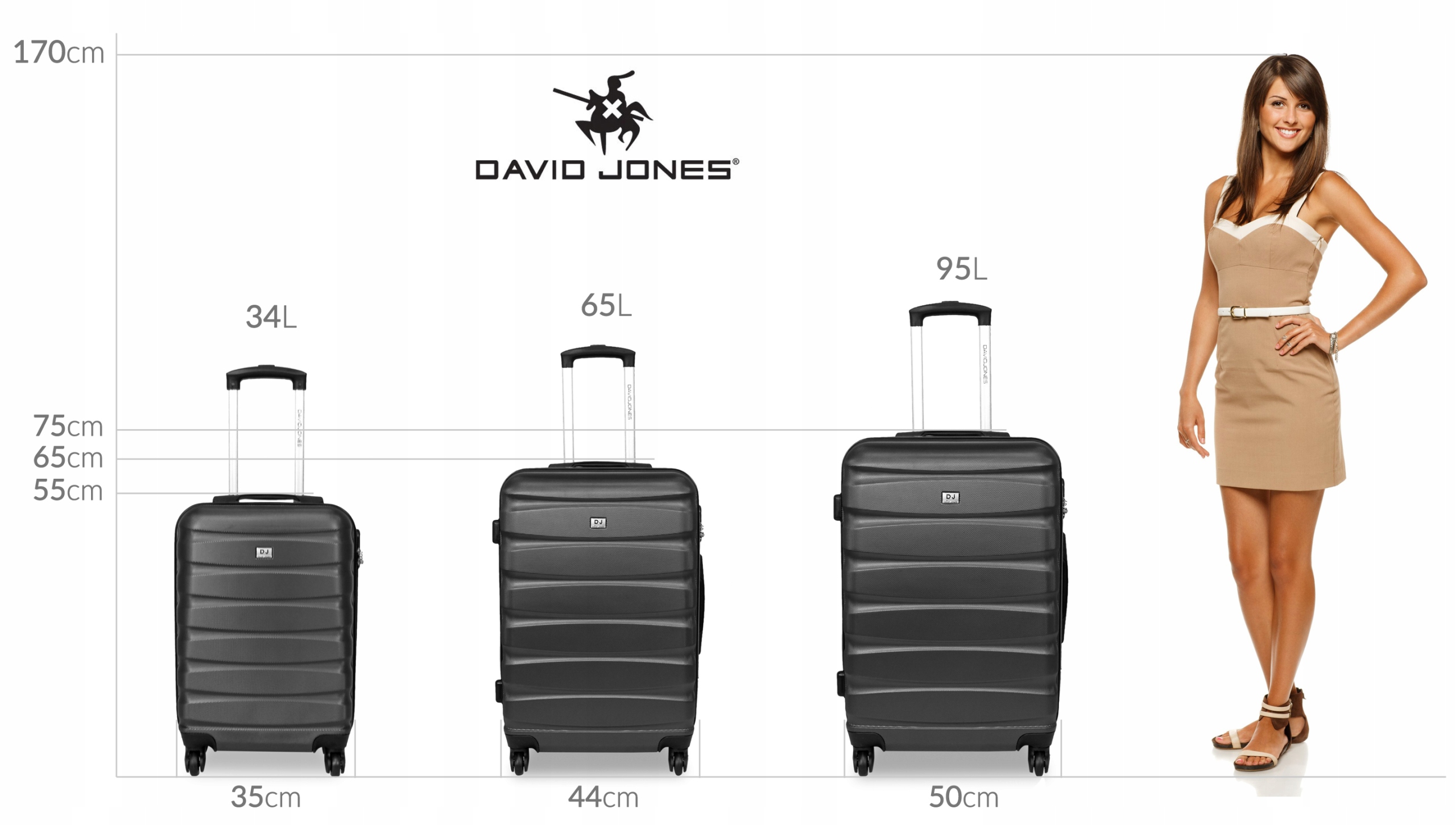 Walizka na kółkach David Jones BA-1030-3 czarna - mała 34l