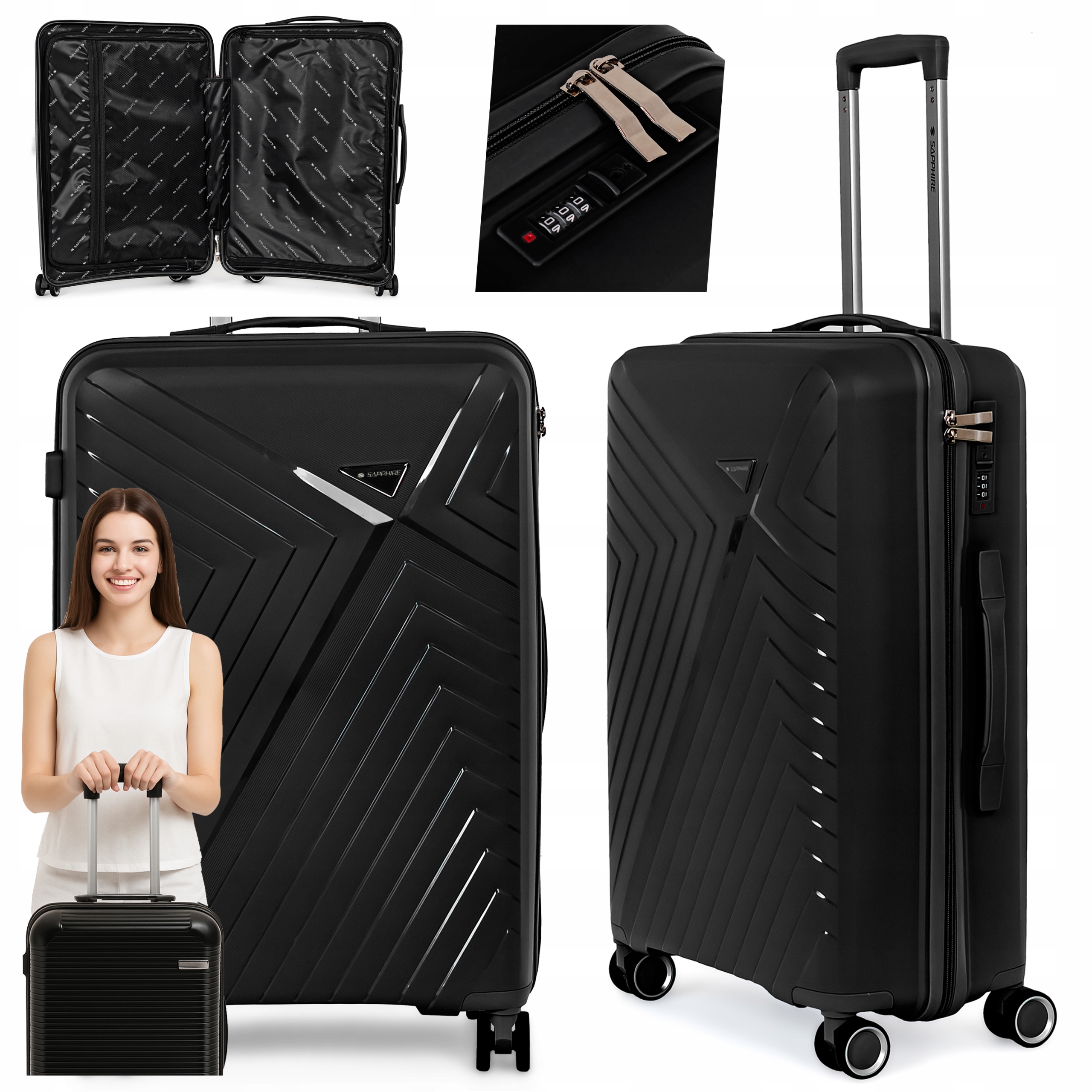 Walizka na kółkach twarda Sapphire ST-3030P czarna - średnia M Walizka na kółkach twarda Sapphire ST-3030P czarna - średnia M