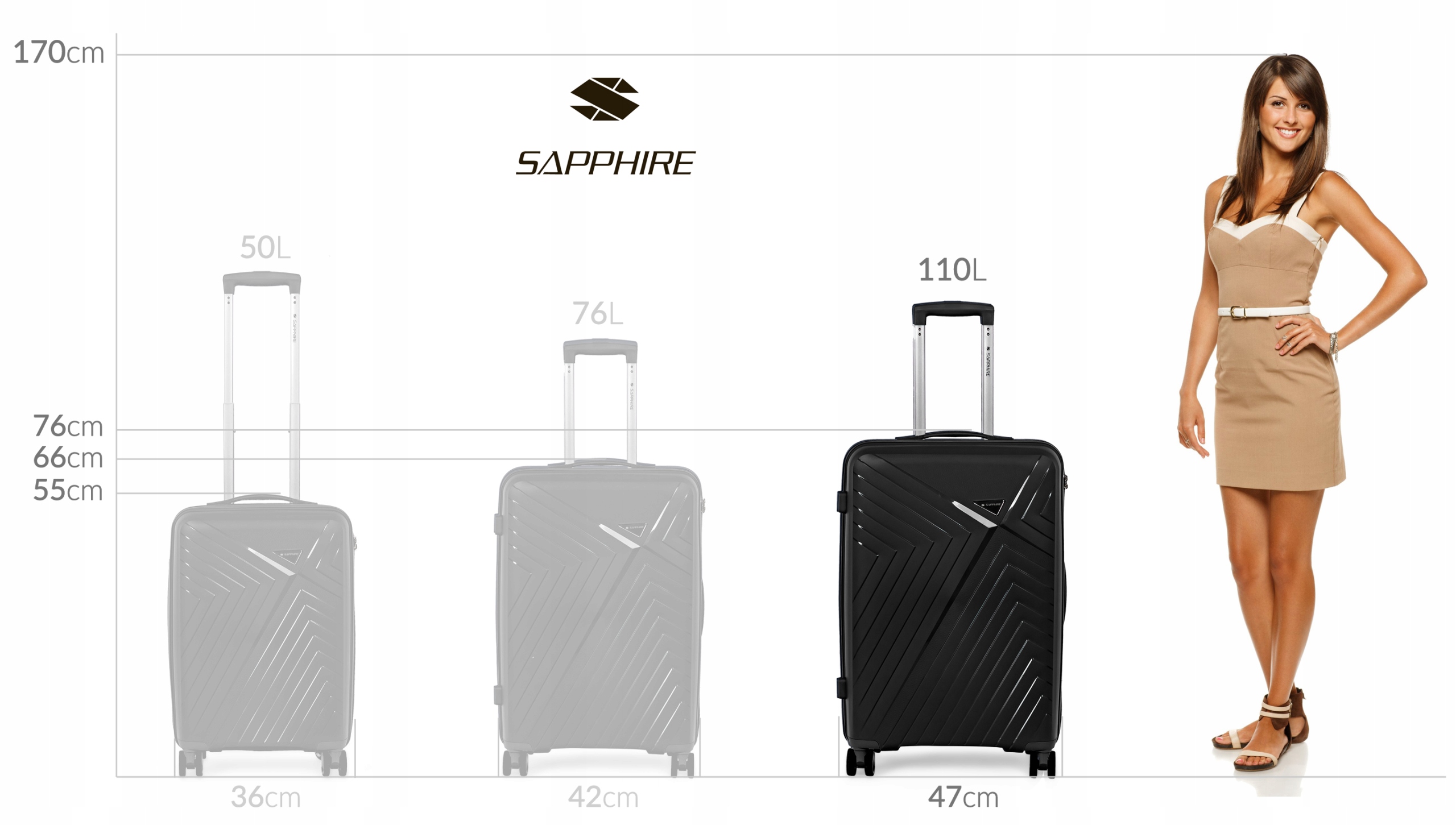 Walizka na kółkach twarda Sapphire ST-3030P czarna - średnia M Walizka na kółkach twarda Sapphire ST-3030P czarna - średnia M