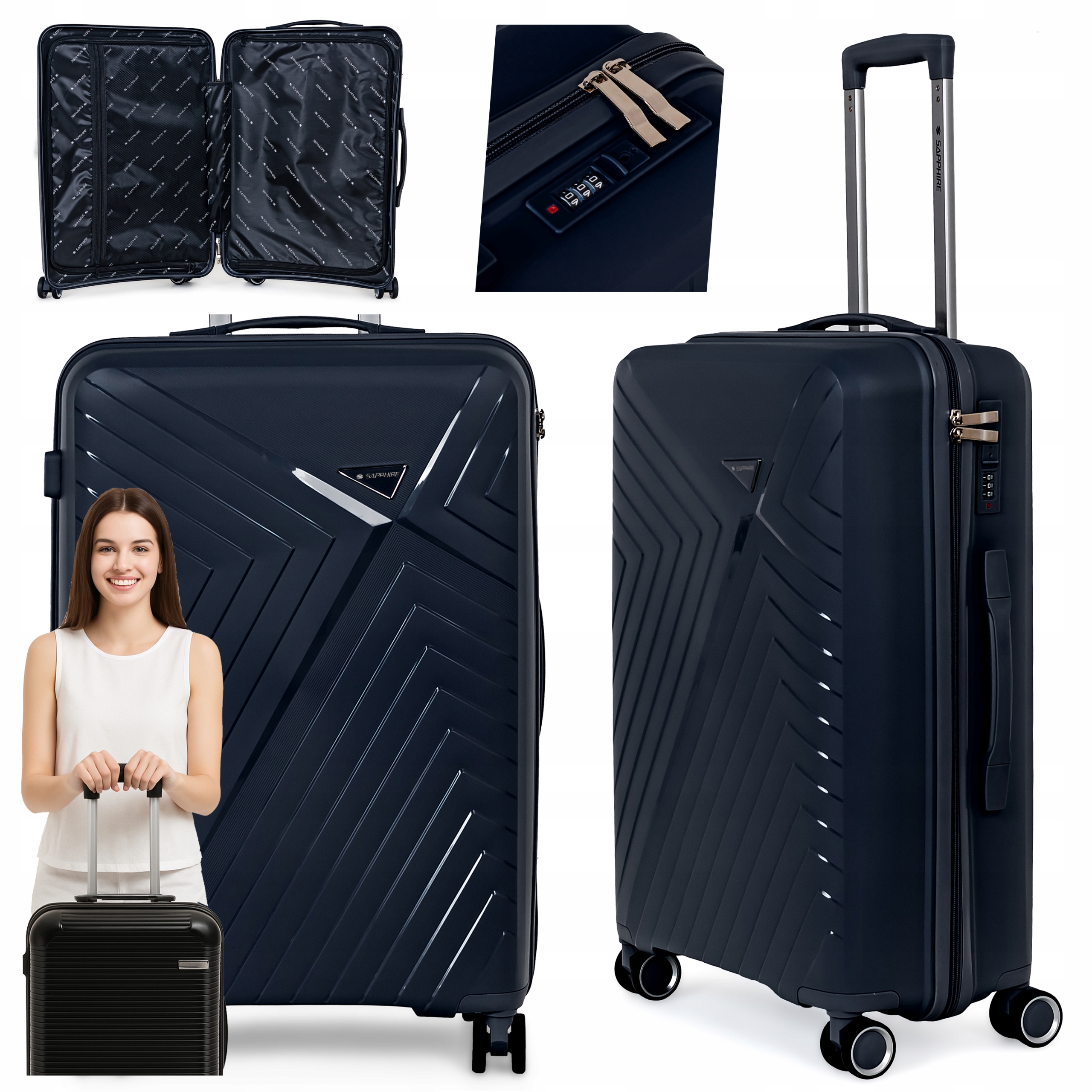 Walizka na kółkach twarda Sapphire ST-3030P granatowa - duża L Walizka na kółkach twarda Sapphire ST-3030P granatowa - duża L