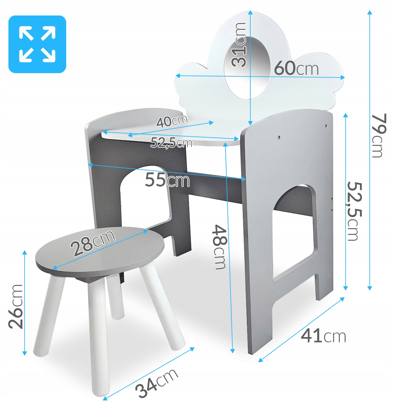 Drewniana toaletka dla dziewczynki Sapphire Kids SK-16