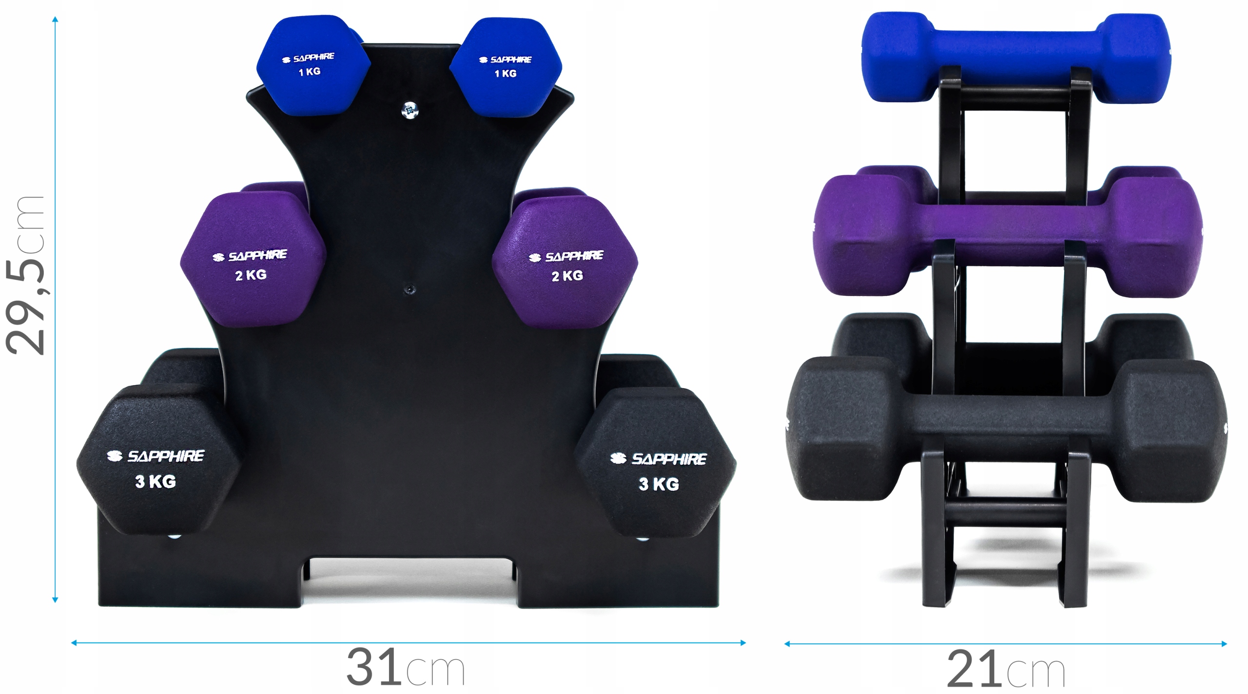 Zestaw hantelek fitness na stojaku Sapphire SG-215 12 kg