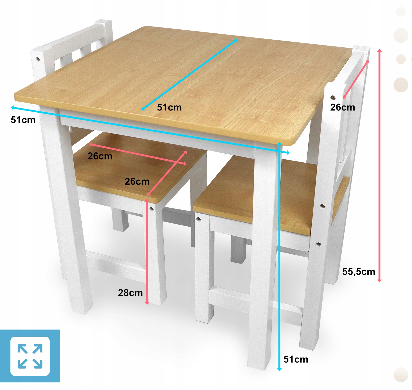 Drewniany stolik z krzesełkami dla dzieci Sapphire Kids SK-45