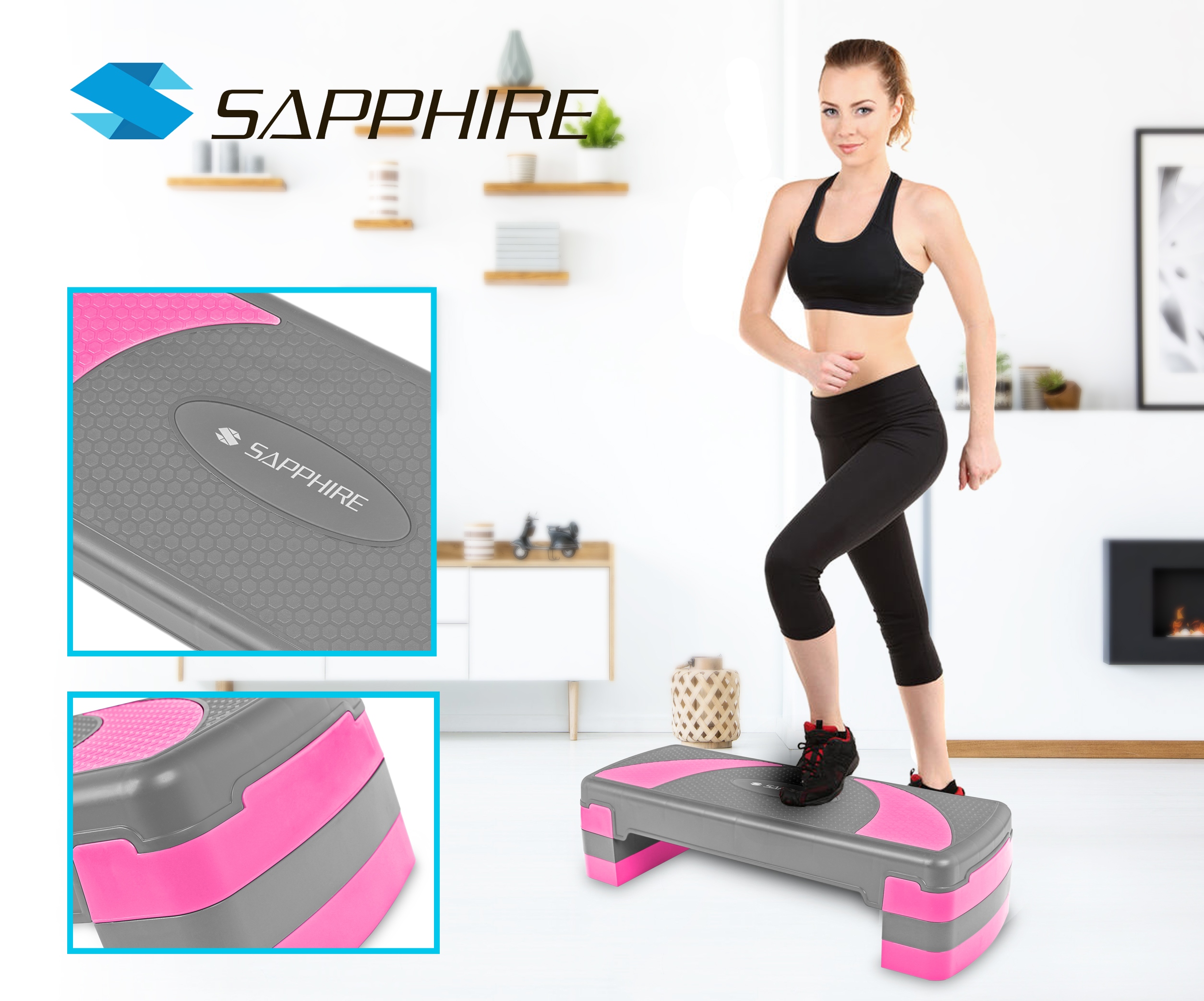 Step fitness trzystopniowy Sapphire SG-055 - różowy 